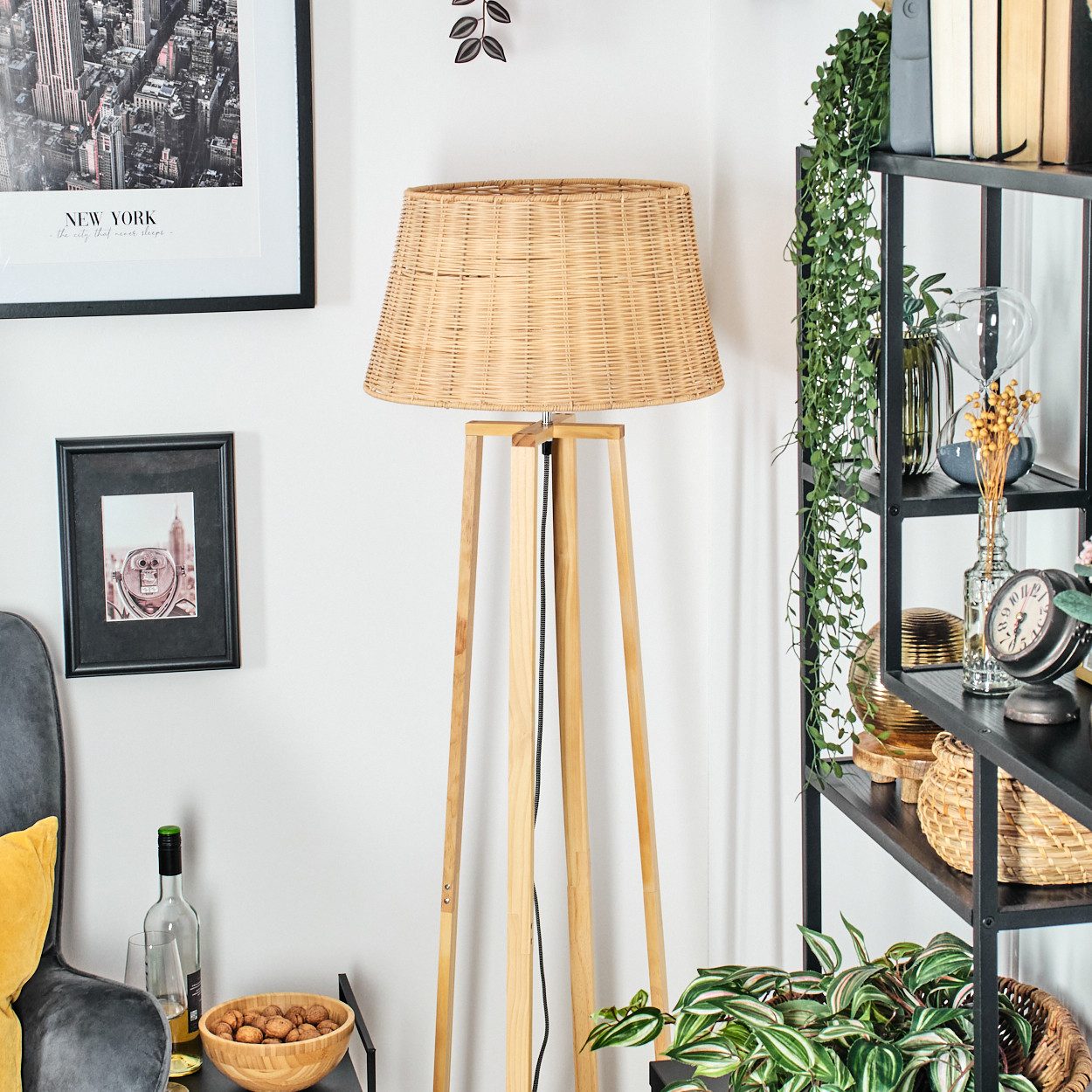 hofstein Stehlampe Stehlampe mit Holzfuß und günstig online kaufen