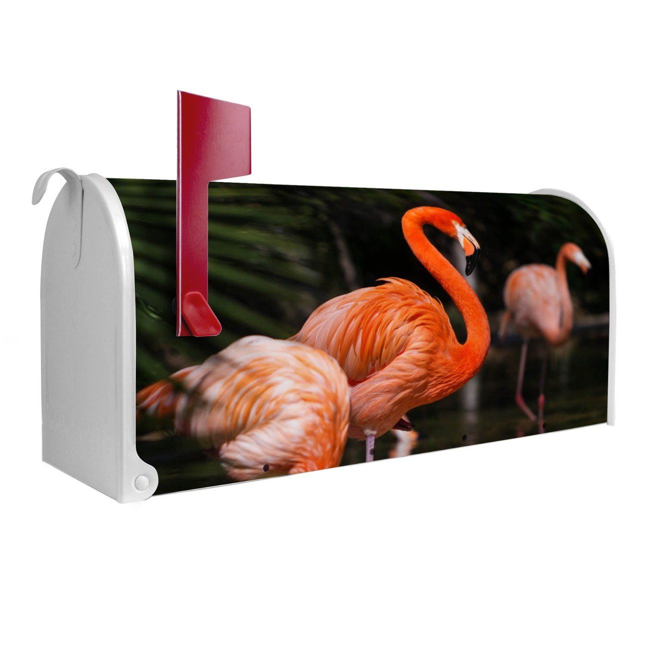 banjado Amerikanischer Briefkasten Mailbox Flamingo (Amerikanischer Briefkasten, original aus Mississippi USA), 22 x 17 x 51 cm weiß