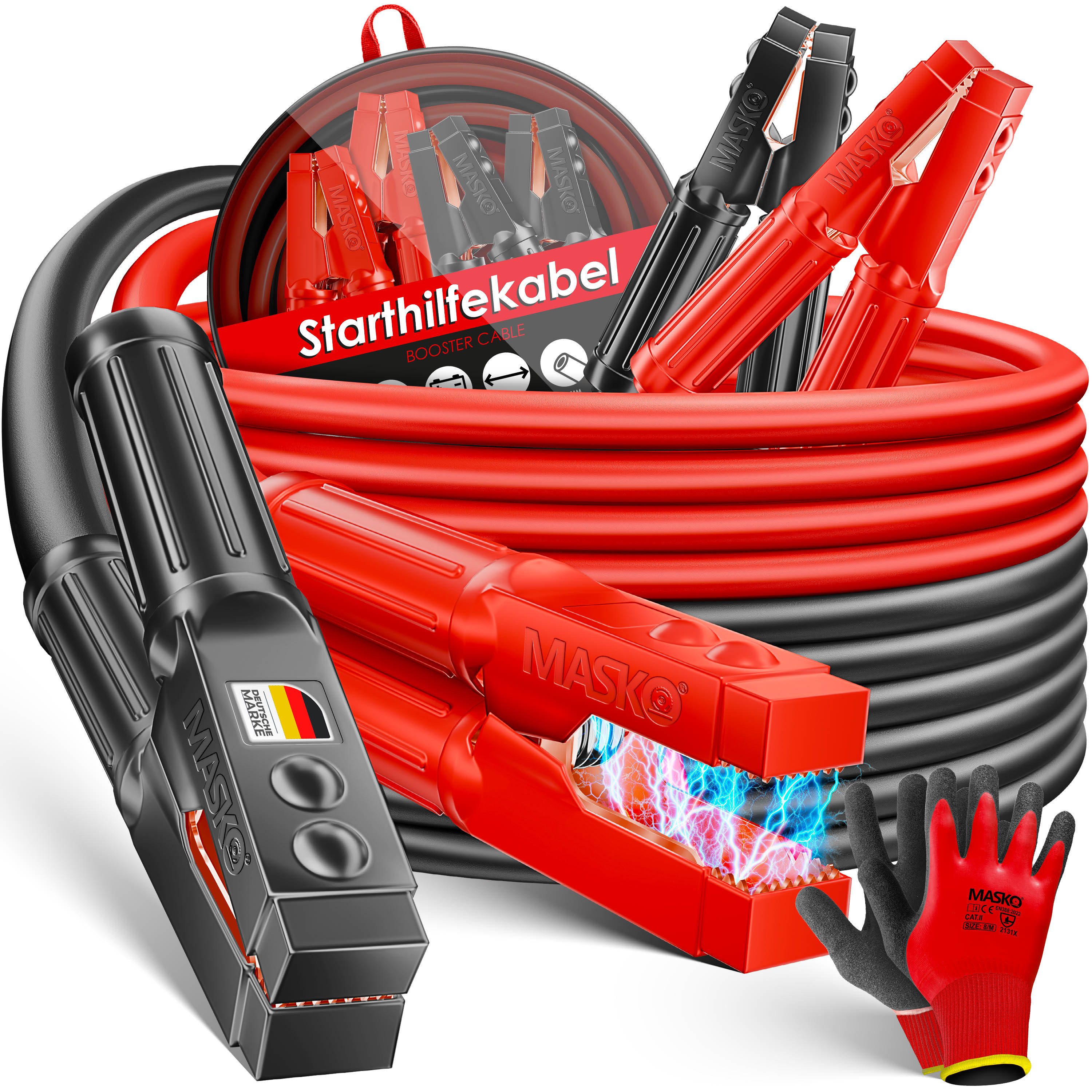MASKO Überbrückungskabel Starthilfekabel, (400 cm), Benzin- und Dieselmotor, 3000Amp, 12/24 Volt