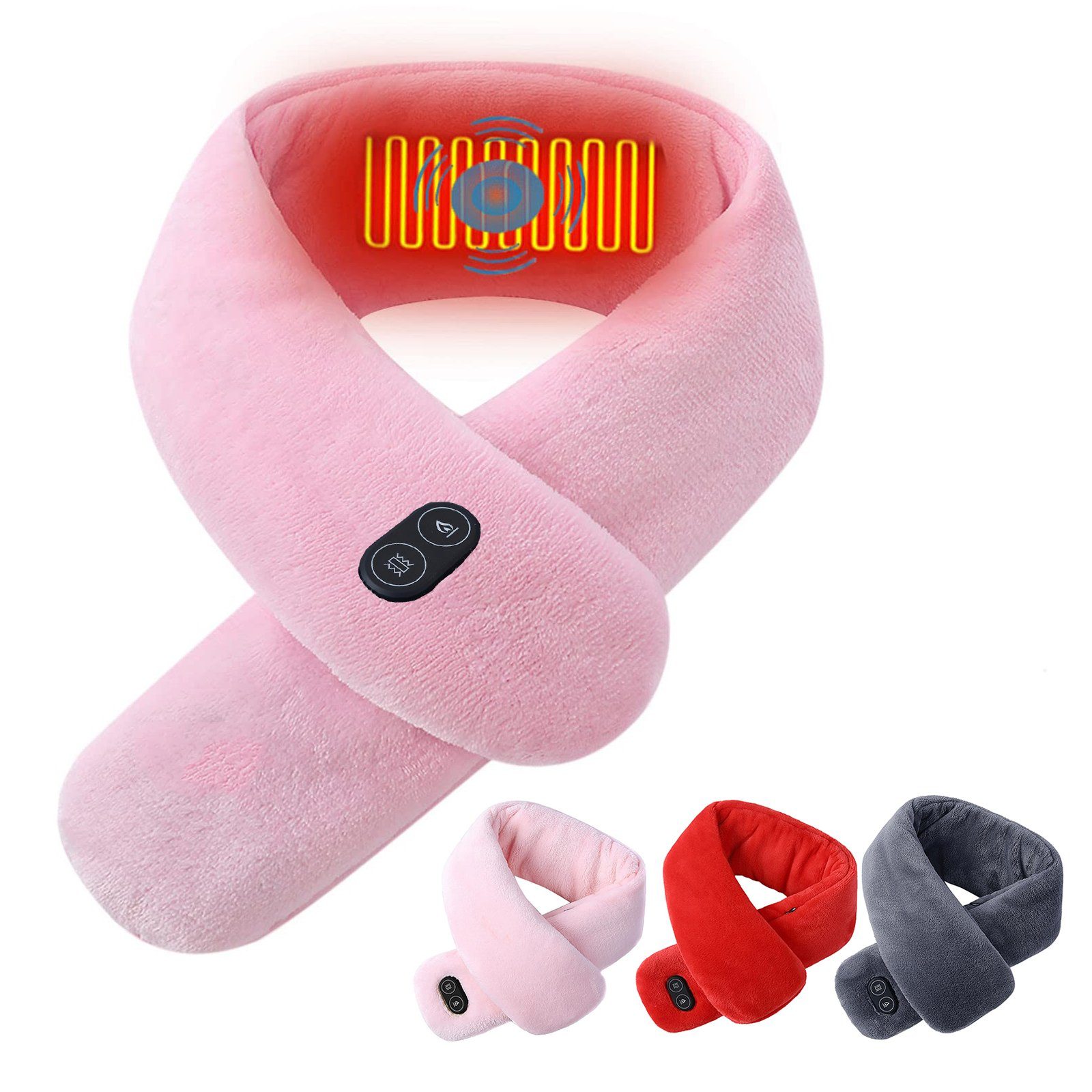 BTTO Nackenhörnchen Warmer Schal,Beheizter Rosa Temp-Einstellung Schlauchschal,Beheizter Schal,Dreistufige USB Halstuch, Heizung