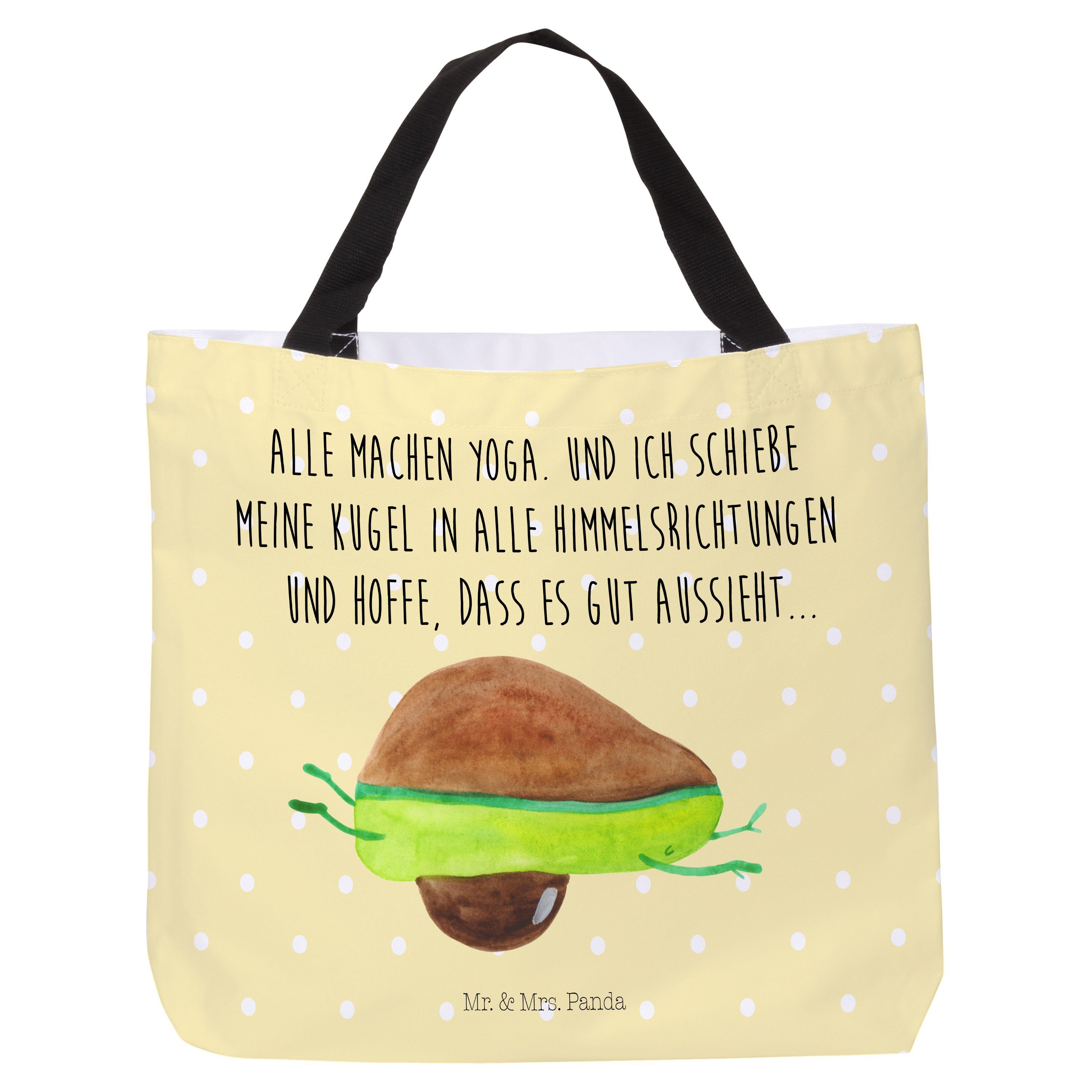 Mr. & Mrs. Panda Shopper Avocado Yoga - Gelb Pastell - Geschenk, Vegan, Gesund, Schultasche, V (1-tlg)