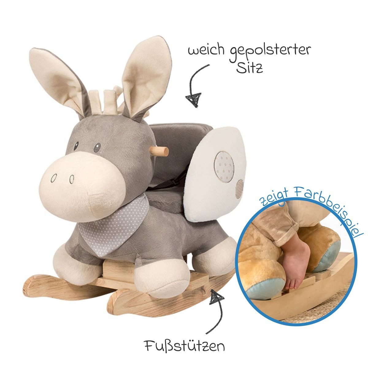 Nattou Steckenpferd Esel Cappuccino - Beige, ab 10 Monaten inkl. Sicherheitsgurt