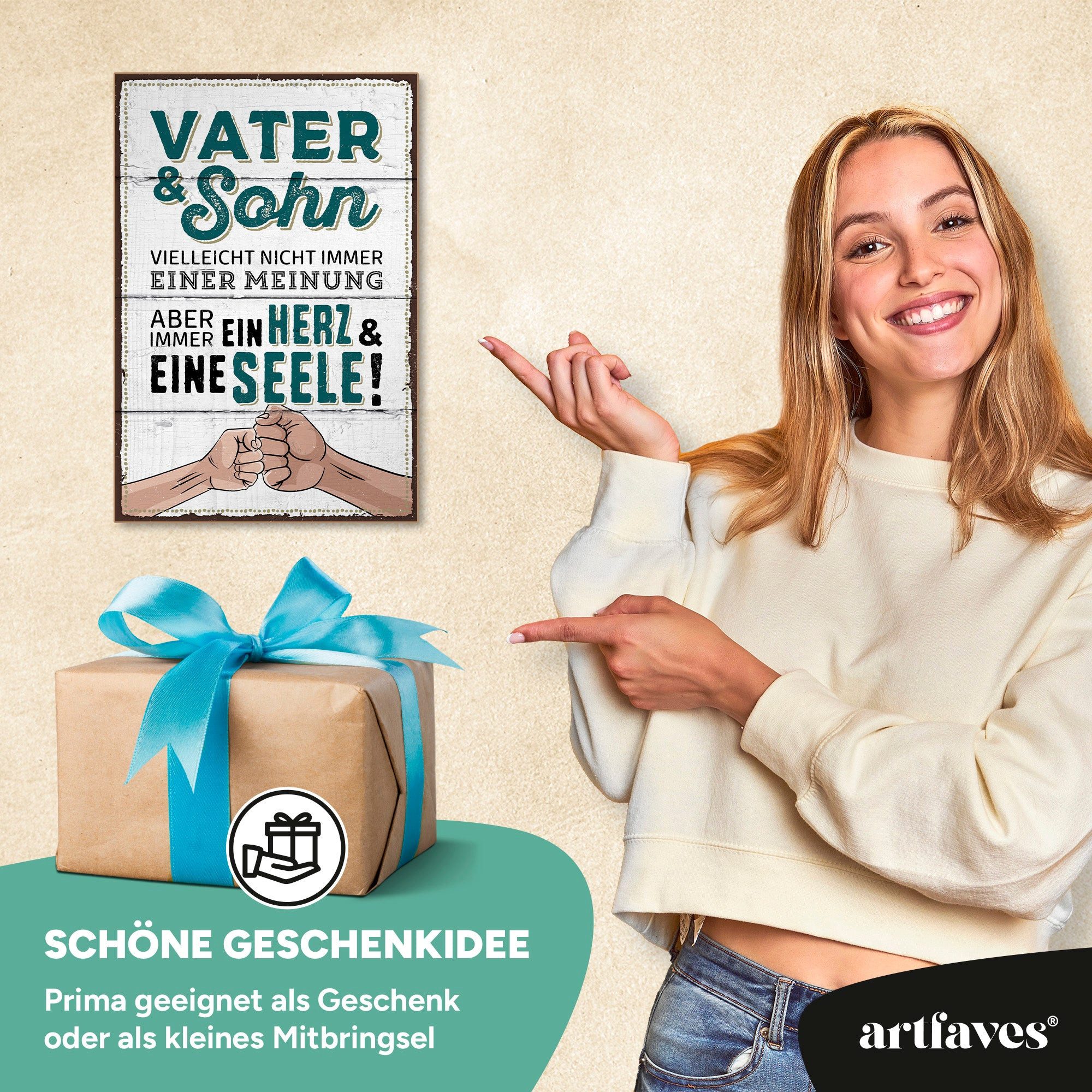 ARTFAVES Holzbild Schild mit Spruch - VATER & SOHN - Ein Herz und eine Seele - Vatertag – Bild 4 von 5