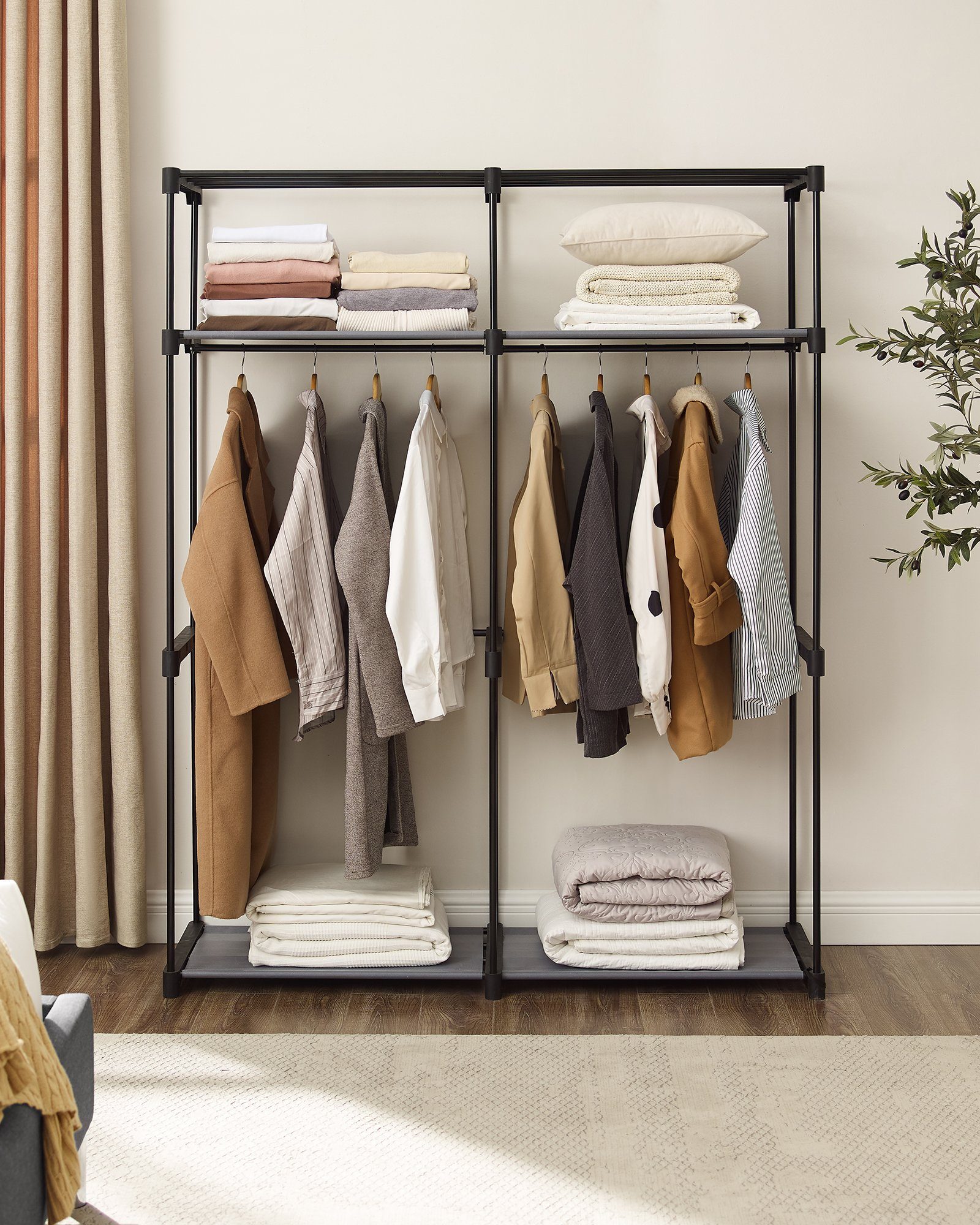 SONGMICS Stoffschrank Stoffschrank mit 2 Kleiderstangen, faltbare Garderobe, 1 er/2er Set – Bild 3 von 5