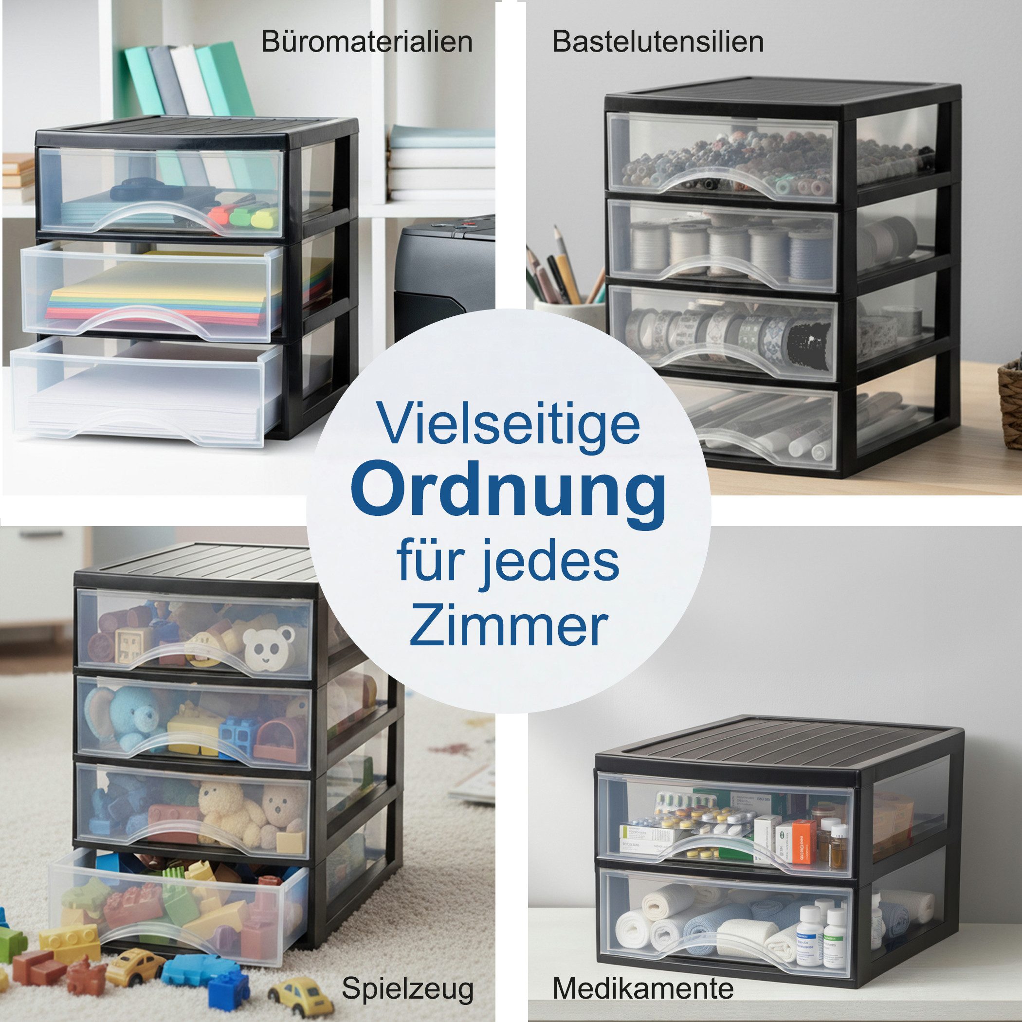 Hausfelder Schubladenbox Schubladenschrank A4 mit 4 Schubladen, Schreibtisch Ordnungssystem, (1-St., A4 mit 4 Schubladen), leicht zu reinigen, BPA-freier Kunsts – Bild 5 von 5