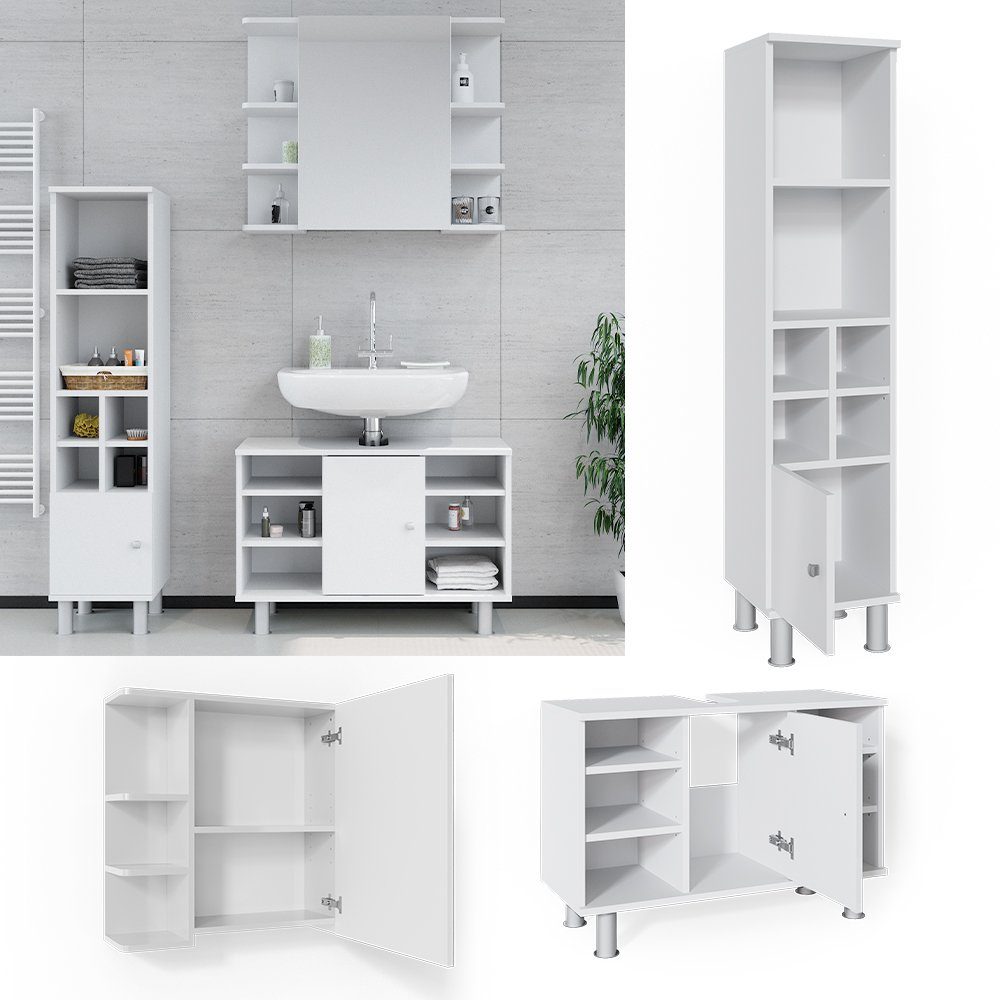 Vicco Badmöbel-Set Fynn, Weiß, 3 Teile, günstig online kaufen