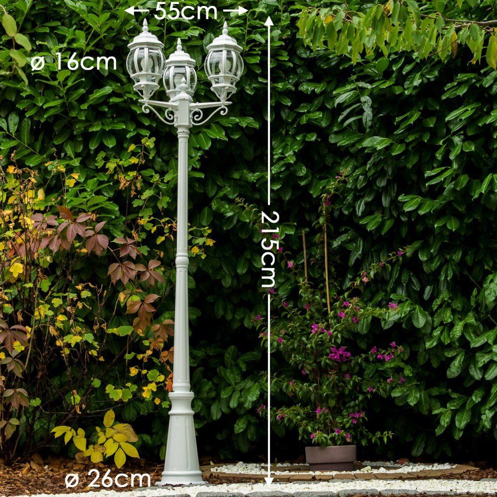 hofstein Außen-Stehlampe »Meyen« Außenleuchte Kandelaber in antikem Look, ohne Leuchtmittel, Metall in Weiß mit Kunststoff-Scheiben, 3-armig, E27, IP44
