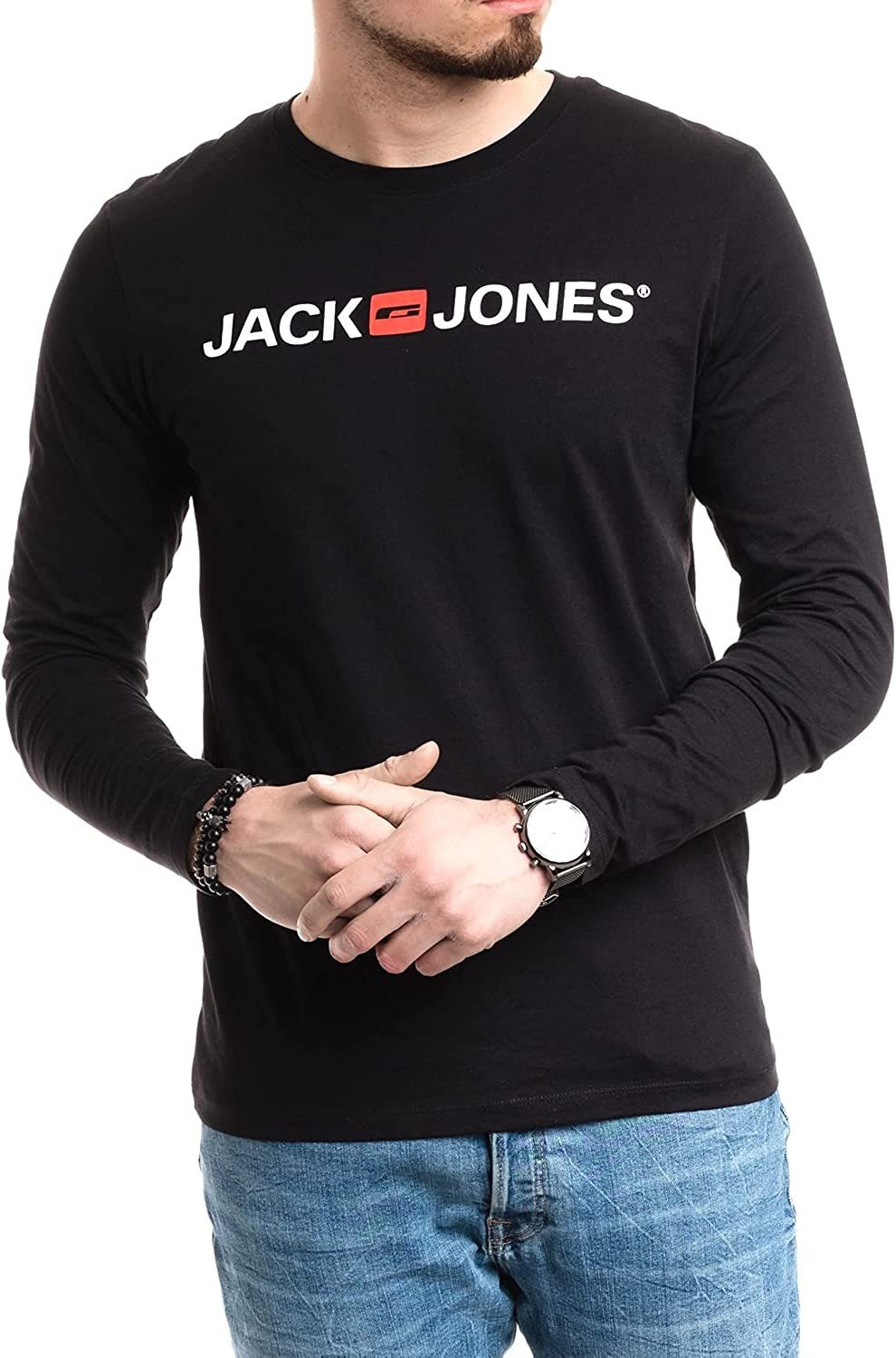 Jack & mit Printaufdruck Jones Black Langarmshirt