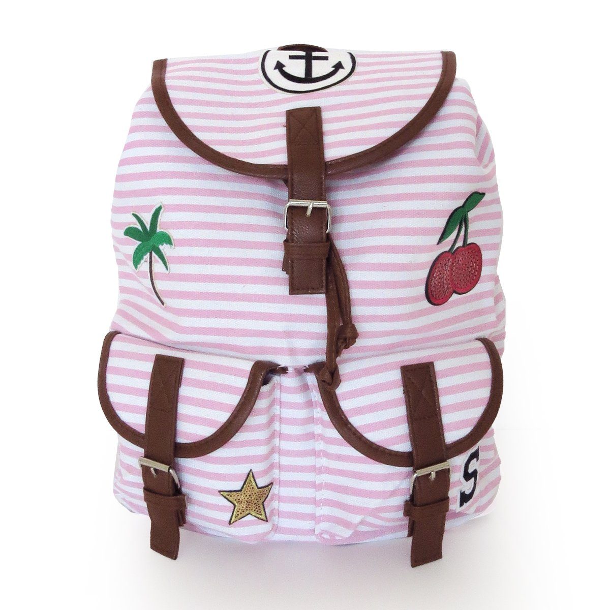 Sonia Originelli Umhängetasche Rucksack maritim gestreift mit Patches Anker rosa