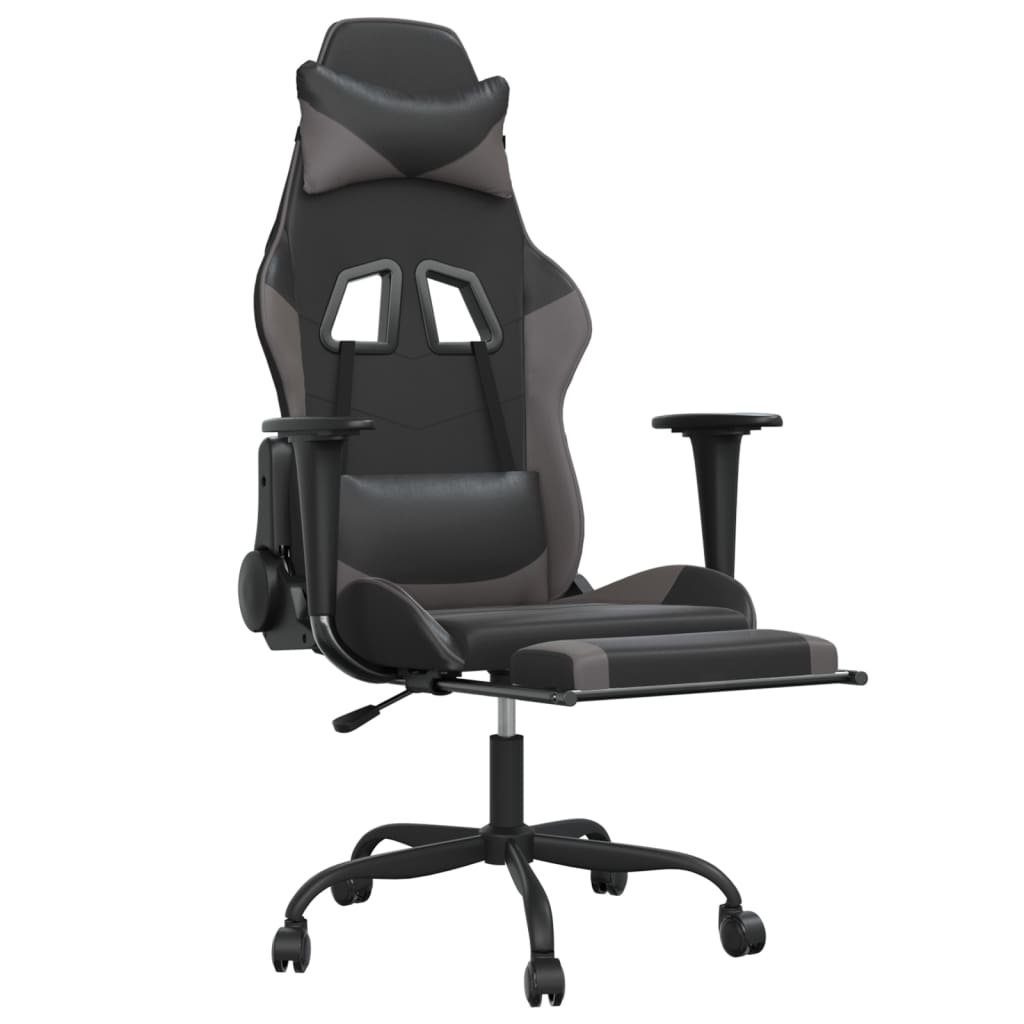 mit & & St) Schwarz Kunstleder Gaming-Stuhl Grau furnicato (1 Fußstütze Massage