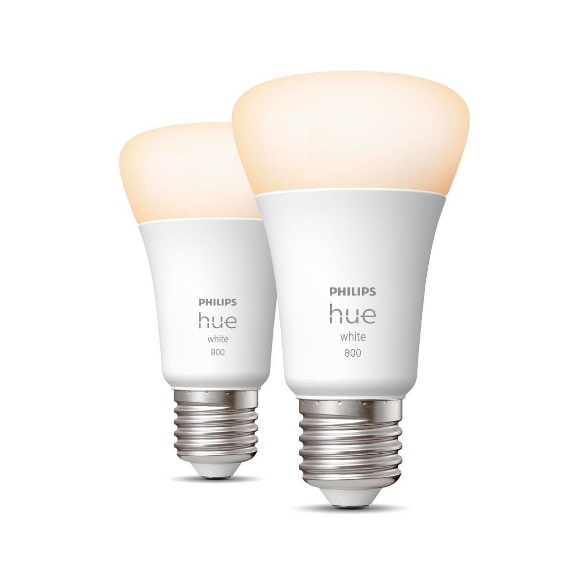Zeitlich begrenzter Verkauf Philips Hue LED-Leuchtmittel E27, Doppelpack 800lm, E27 Leuchtmittel LED Neutralweiß Warmweiß
