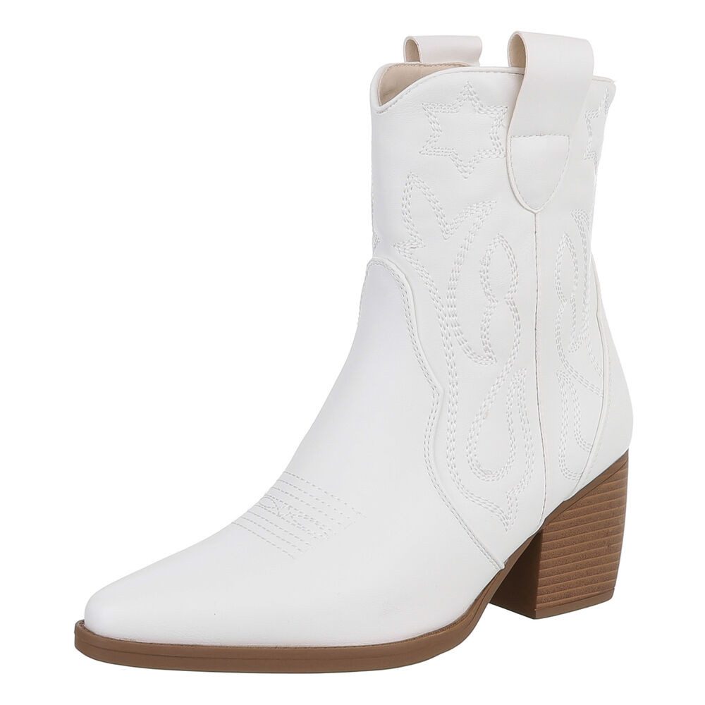Ital-Design Elegante Westernboots für Damen mit Stickerei und Komfort Westernstiefelette (89937948) Blockabsatz Полусапожки in Weiß