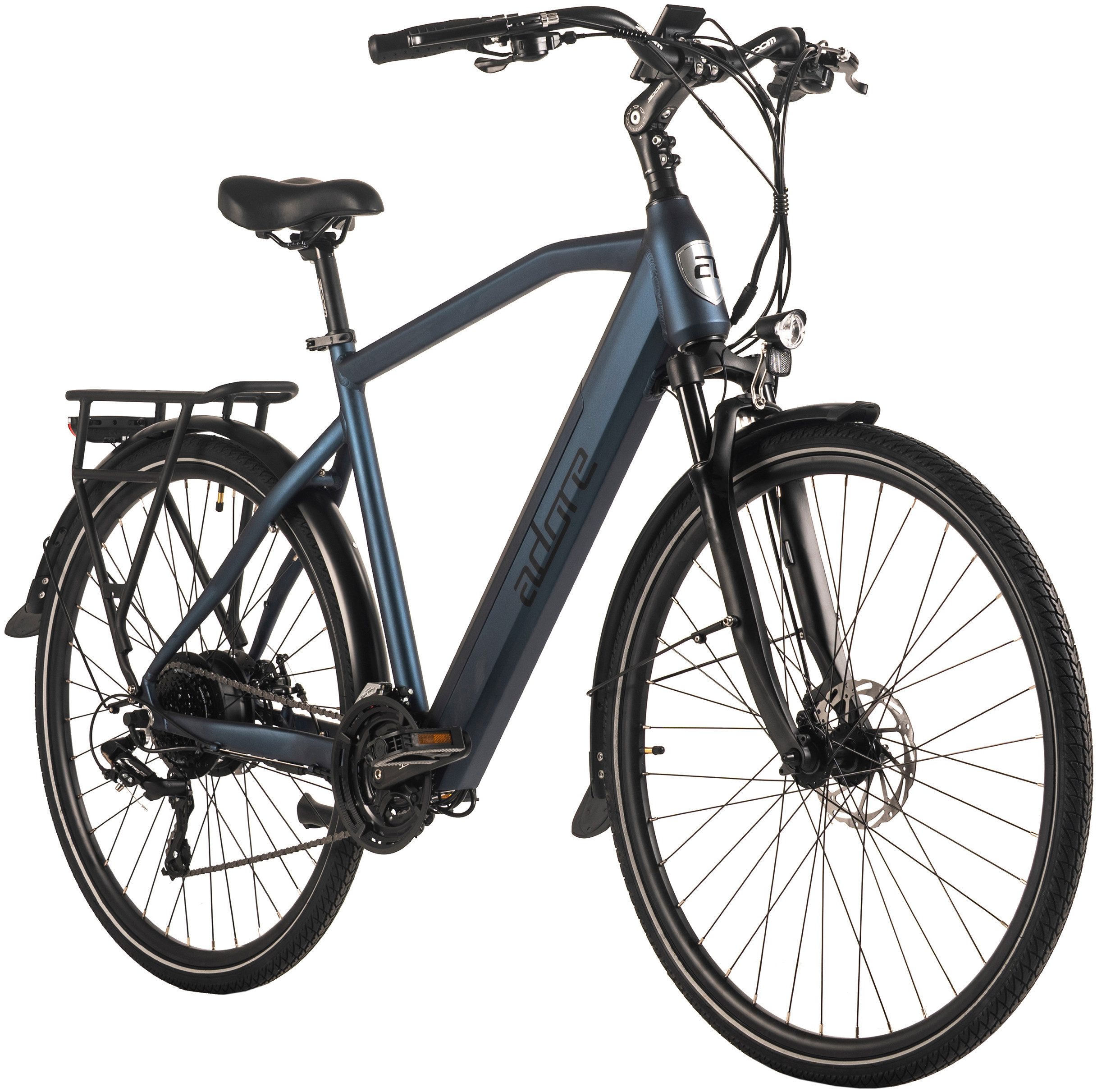 Adore E-Bike Trekkingrad 28" Alu Trekking E-Bike ATR-190 Heckmotor 50NM / 15Ah Dunkelblau matt, 24 Gang Shimano Tourney Schaltwerk, Kettenschaltung, Heckmotor, 540 Wh, Pedelec, Elektrofahrrad für Herren