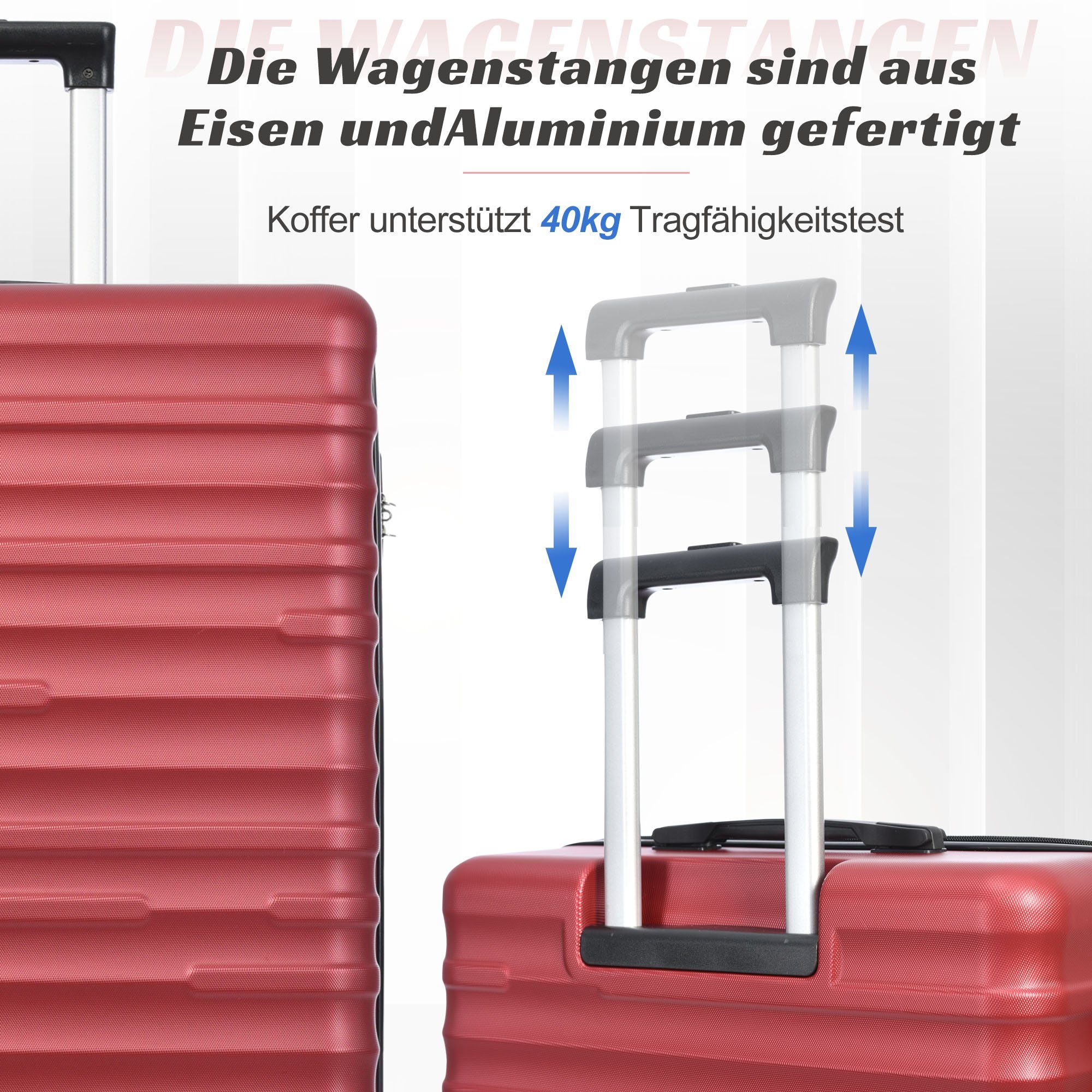 erweiterbare ABS-Gepäck, Handgepäckkoffer OKWISH Rot Räder, 4 Rollen 4 Hochwertiges TSA-Schloss, Kapazität,