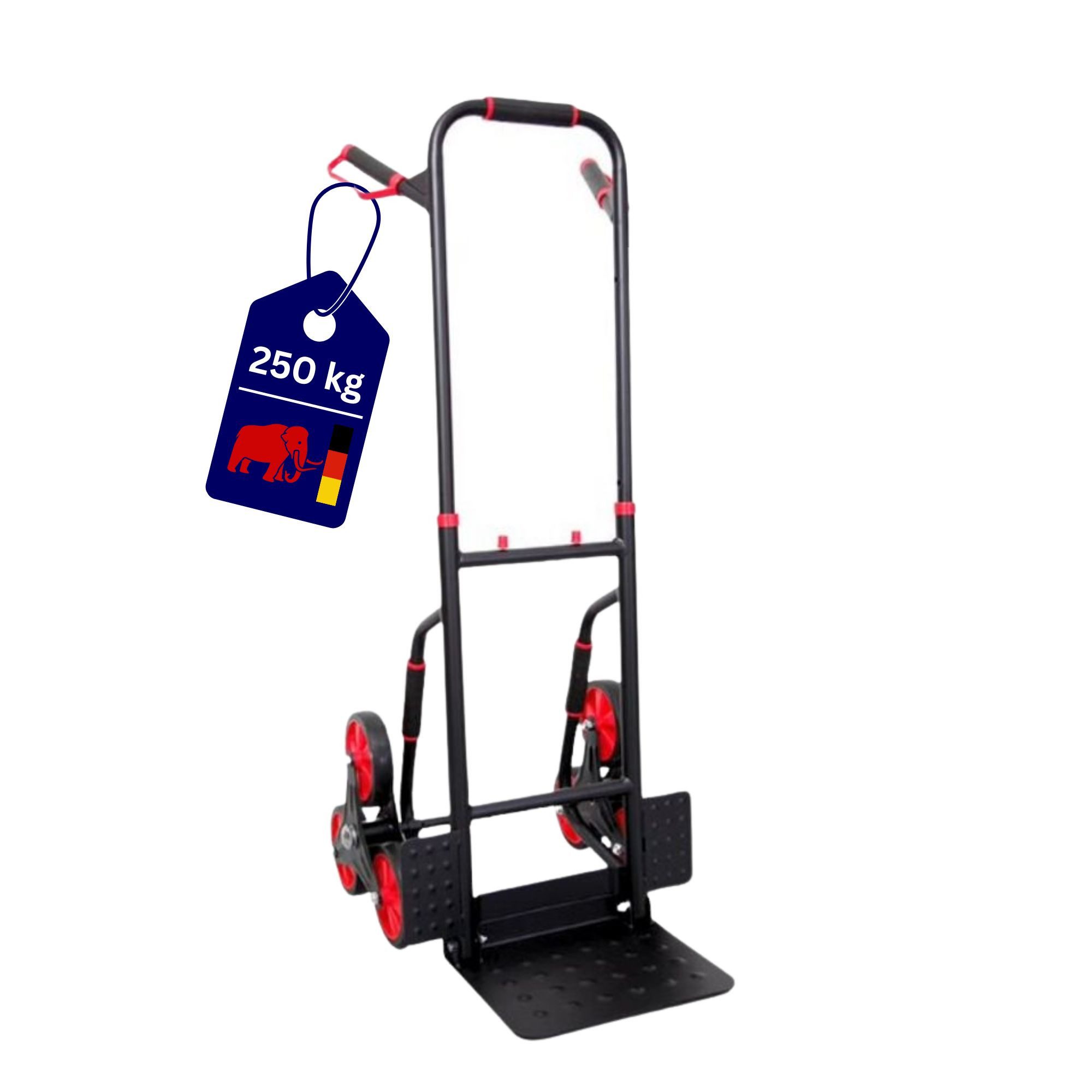 PROREGAL® Treppensackkarre TAURUS Traglast 150-250kg Stahlrahmen ergonomische Griffe Gummiräder, Stabile Sackkarre Transportkarre Staplerkarre hohe Traglast