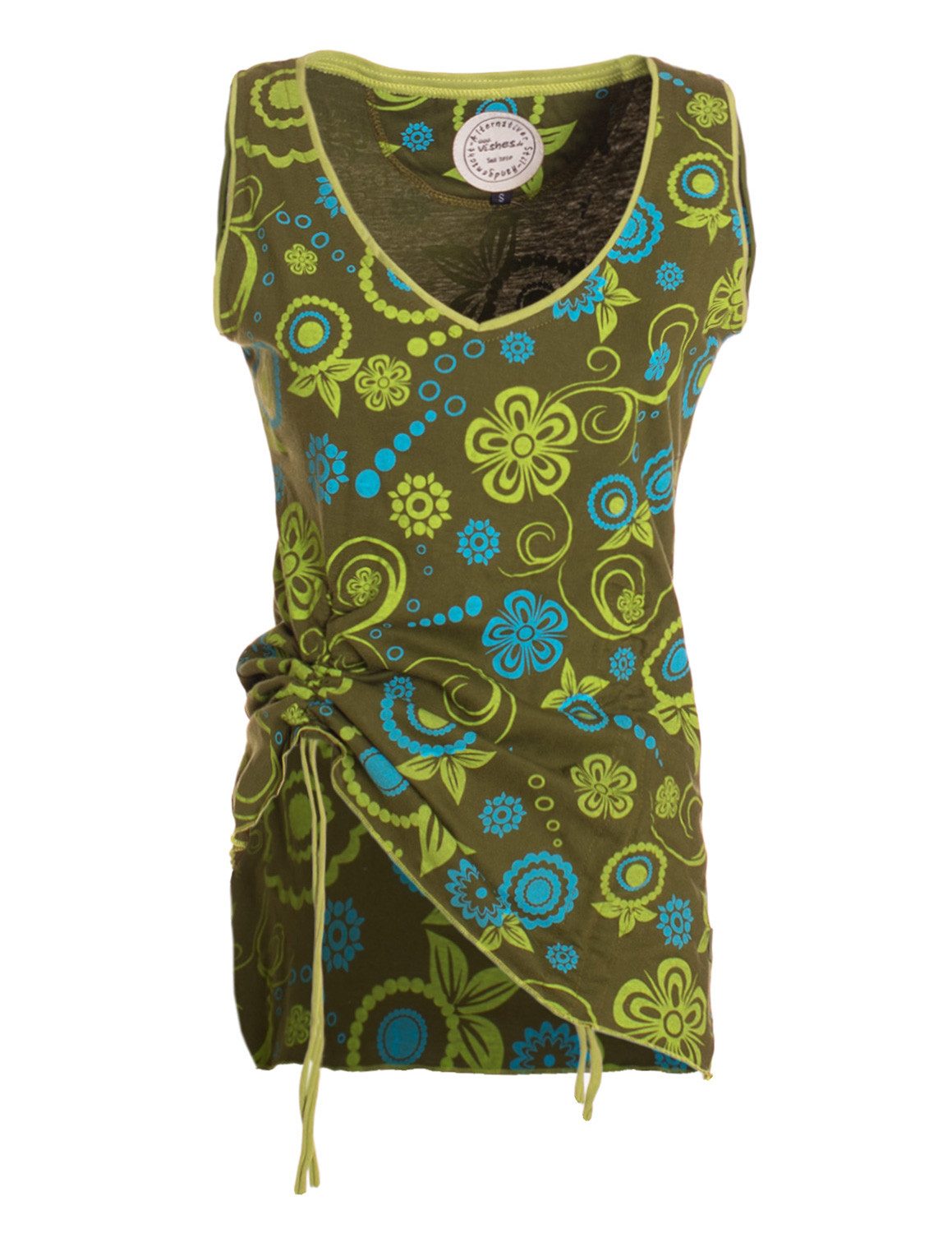 Vishes Shirttop Tanktop Damen Blumenprint V-Ausschnitt verstellbar Baumwolle Alternative Mode, Boho, Hippie, Ethno, Festival