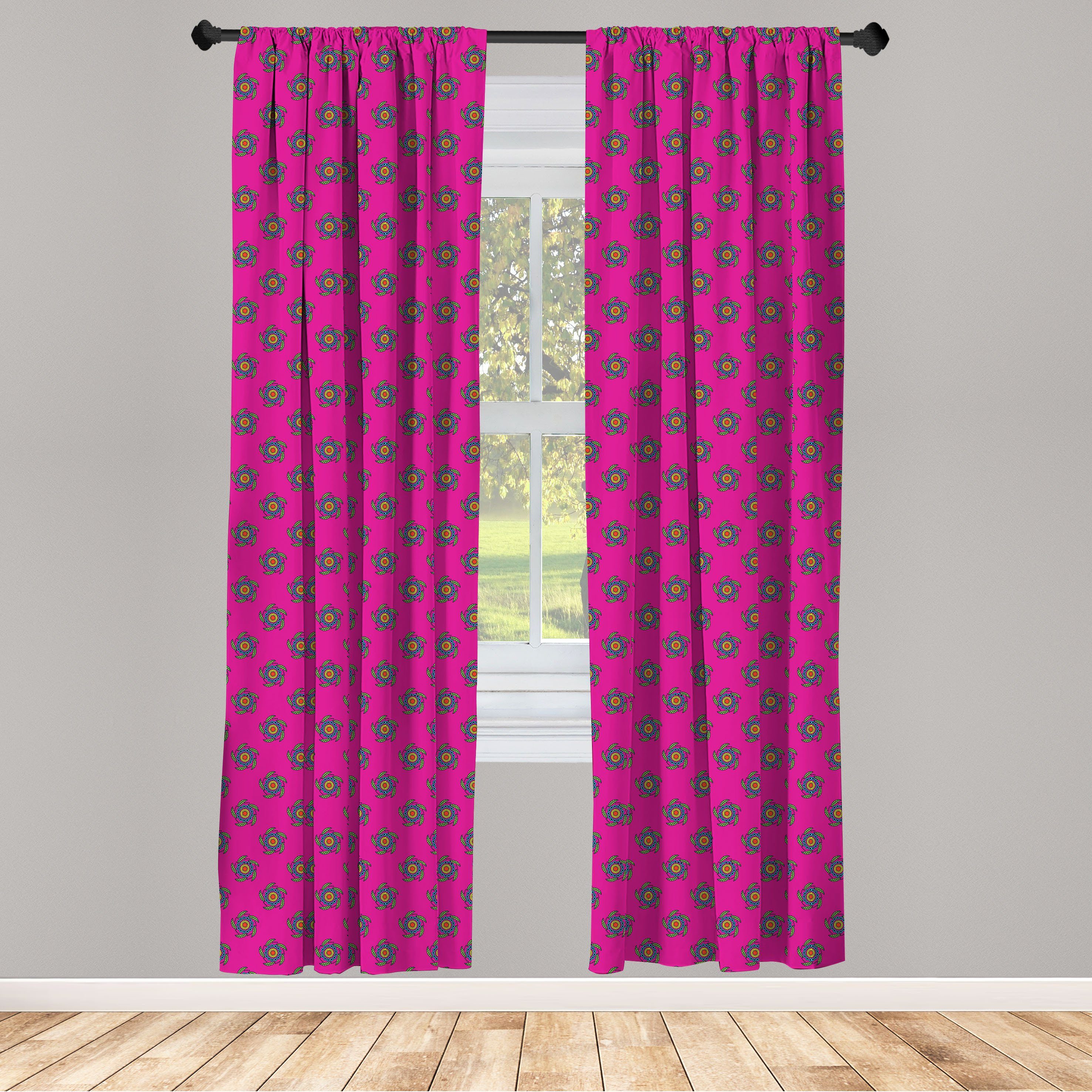 Gardine Vorhang für Wohnzimmer Schlafzimmer Dekor, Abakuhaus, Microfaser, Hot Pink Windmühle Scheinen Blumen | Fertiggardinen