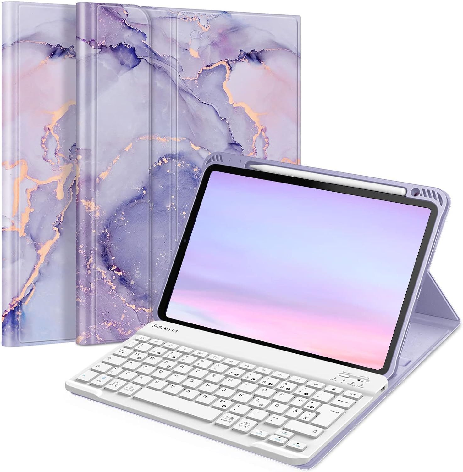 Fintie Tablet-Hülle für iPad Air 11 Zoll M3/M2 (2025/2024), iPad Air 5./4. Gen (2022/2020) 10,9 Zoll, mit magnetisch abnehmbarer Tastatur, TPU Rückschale mit Stifthalter