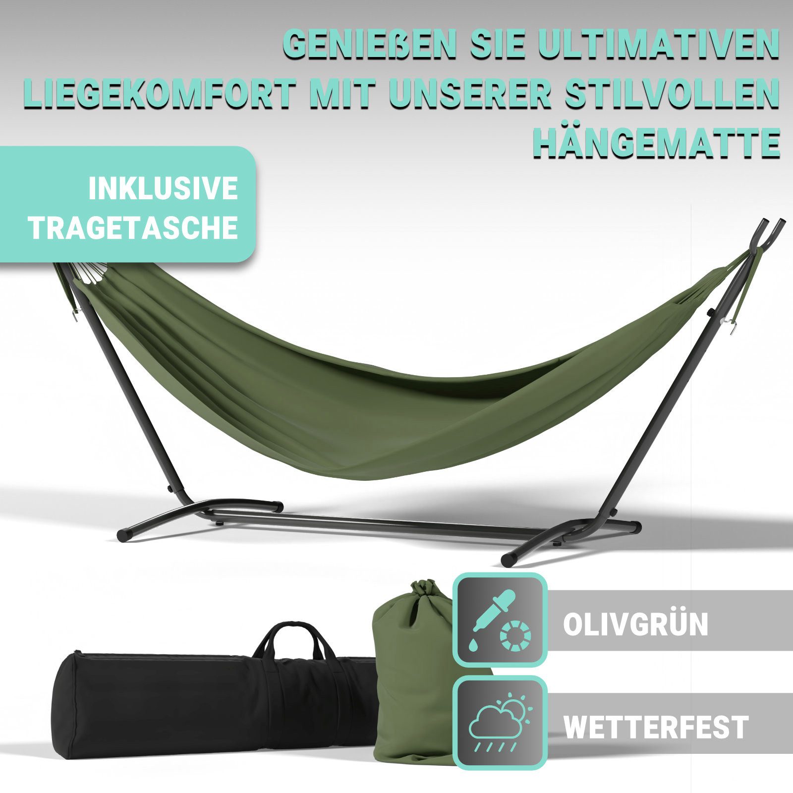 HAGO Hängematte Outdoor Hängematte Schwarz Stahlgestell günstig online kaufen
