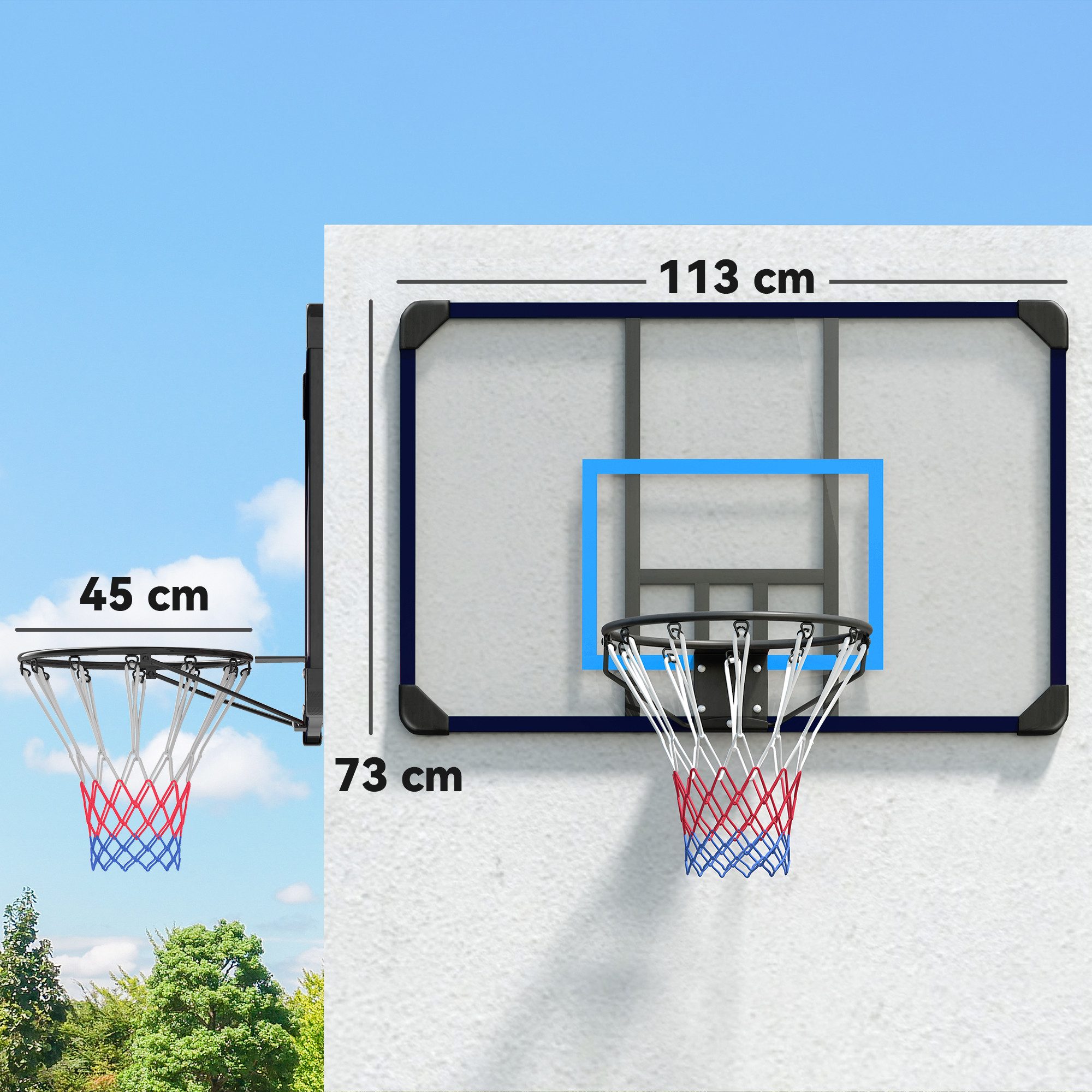 SPORTNOW Basketballständer Basketballbrett mit Korb, für Outdoor, Stahl (Basketballkorb, 1-St., Basketballbrett mit Korb), für Outdoor, Stahl, 113 x 61 x 73 cm, Blau