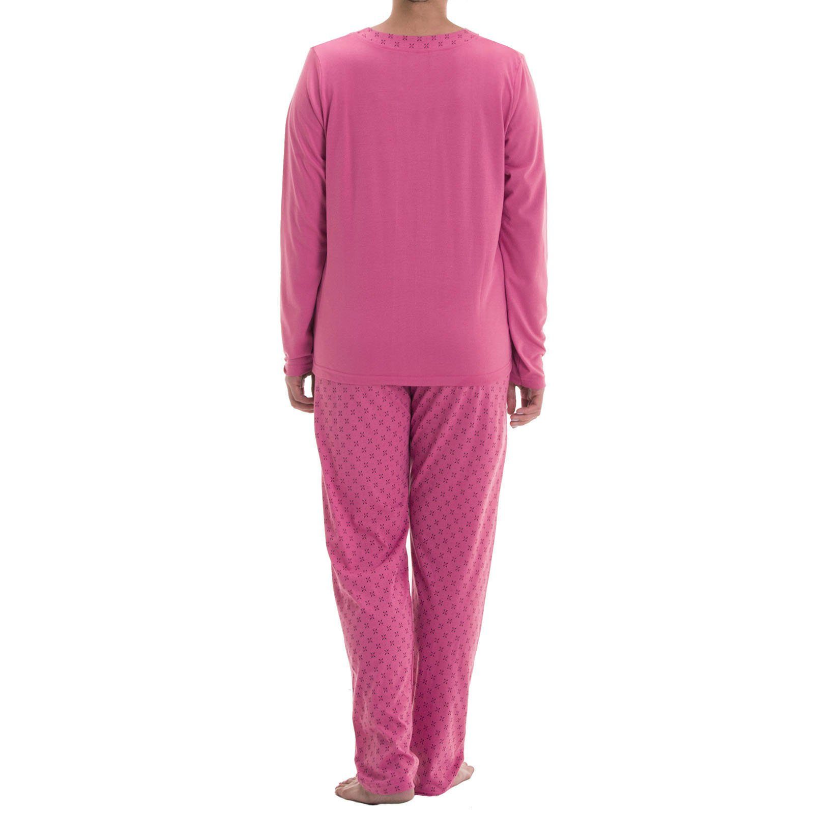 V-Ausschnitt zeitlos Langarm - Schlafanzug rosa Pyjama Set