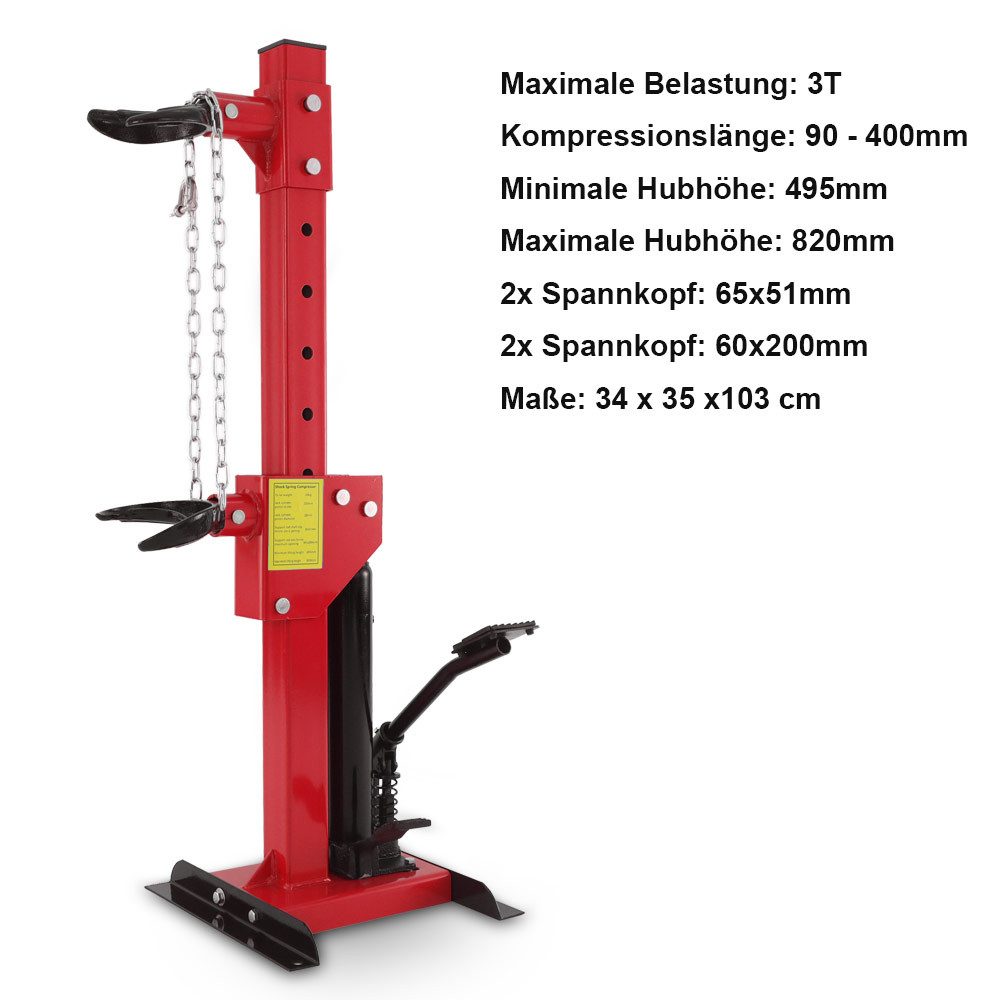 Bituxx Demontagewerkzeug Federbeinspanner Hydraulisch 3T Rot, B: 35 cm, L: 34 cm, (MS-19529)