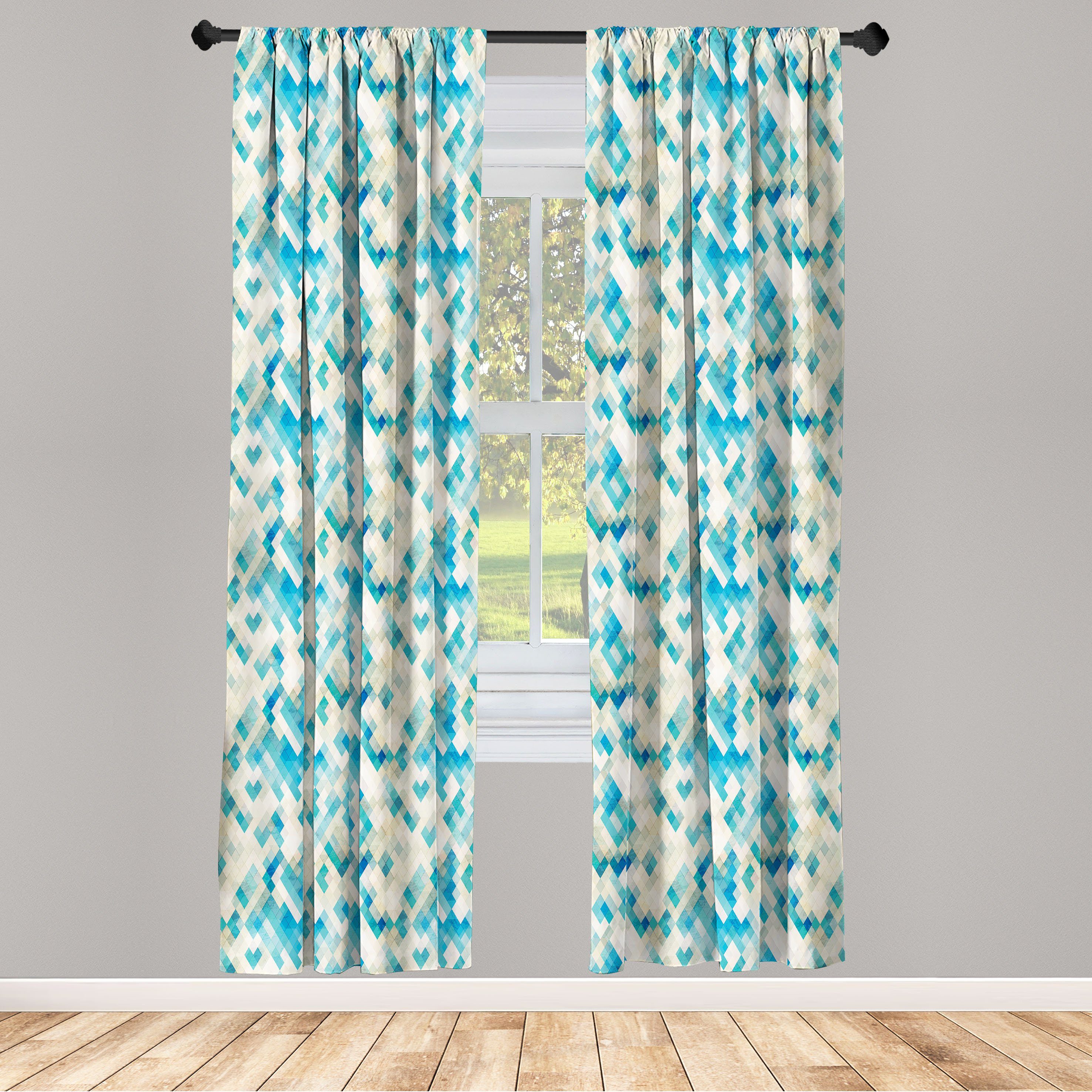 Gardine Vorhang für Wohnzimmer Schlafzimmer Blau Grunge Hexagonal Microfaser, Dekor, Abstrakt Abakuhaus
