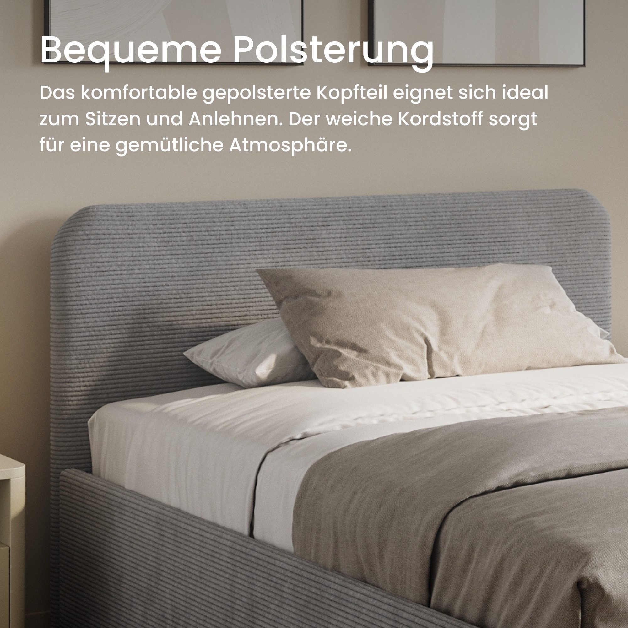 Home Collective Polsterbett Bett mit Stauraum, verstellbarem Lattenrost, viele Größen (Größen: 100x200 120x200 140x200 160x200 180x200 200x200, hochwertiger Kor – Bild 5 von 5