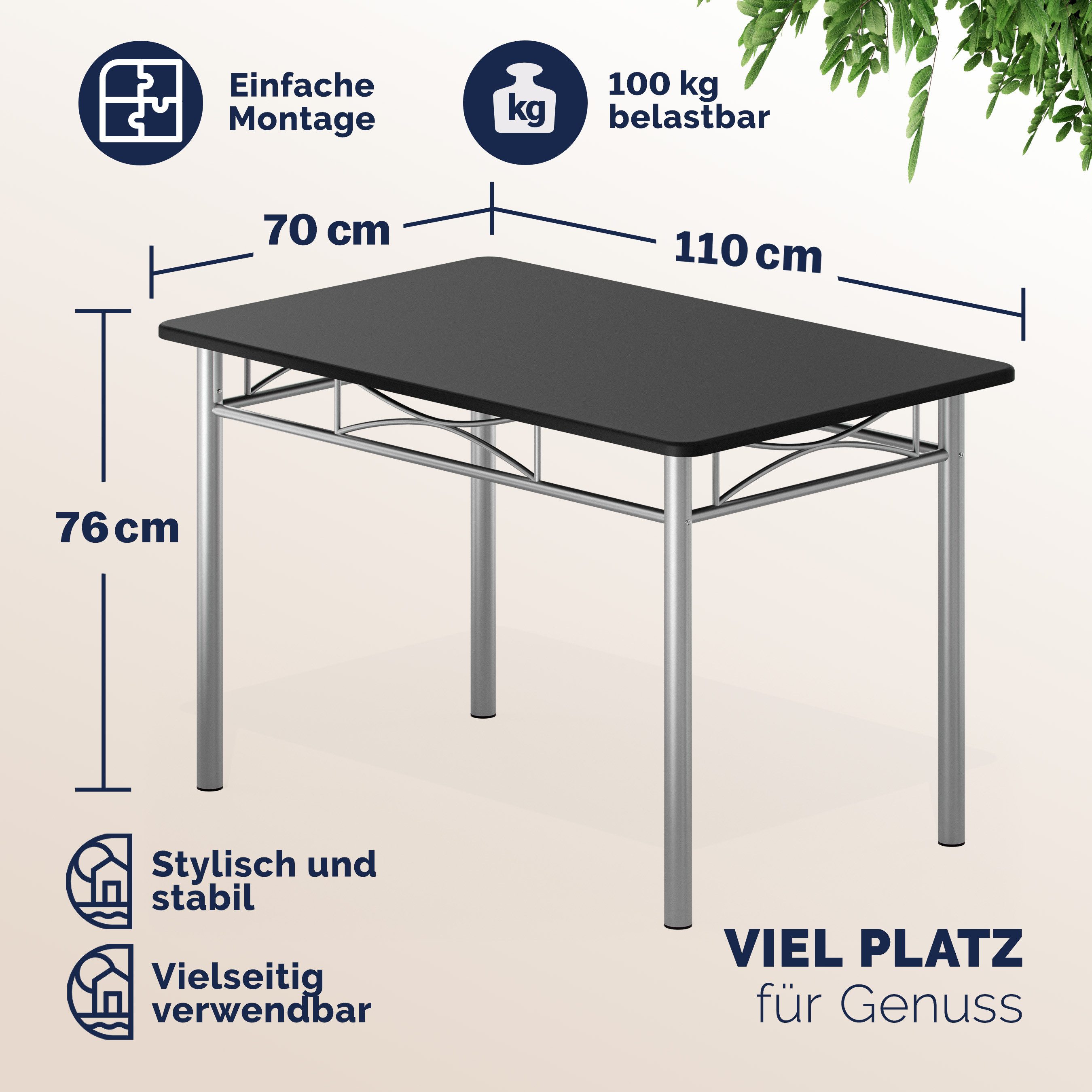 Casaria Essgruppe Paul, (5-tlg), Sitzgruppe Küchentisch mit 4 Stühlen für Esszimmer Küche Essgruppe