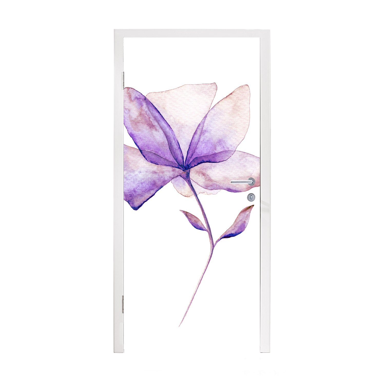 MuchoWow Türtapete Blumen - Aquarell - Lila, Matt, bedruckt, (1 St), Fototapete für Tür, Türaufkleber, 75x205 cm