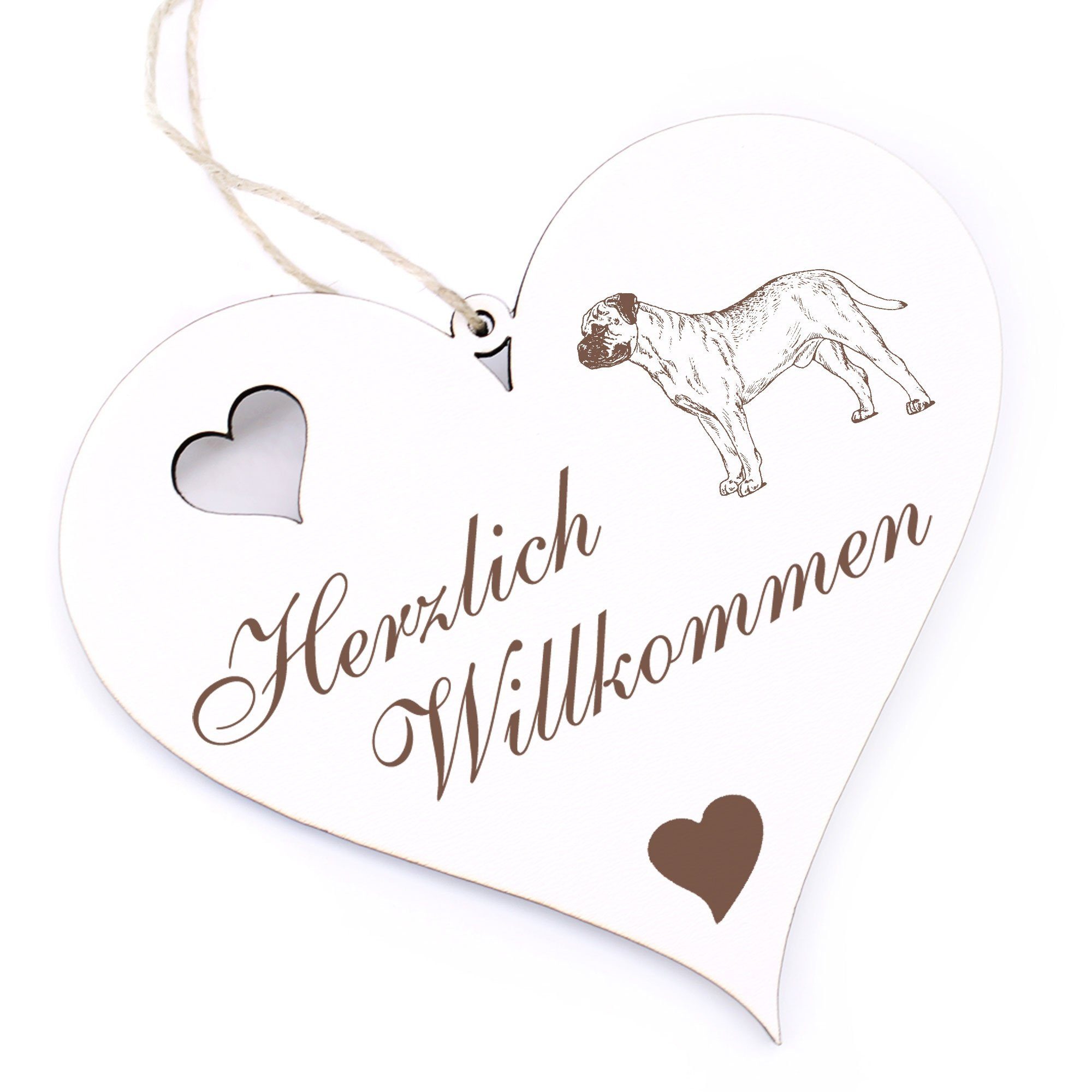 Dekolando Hängedekoration Herzlich Willkommen - Old - Mastiff English 13x12cm