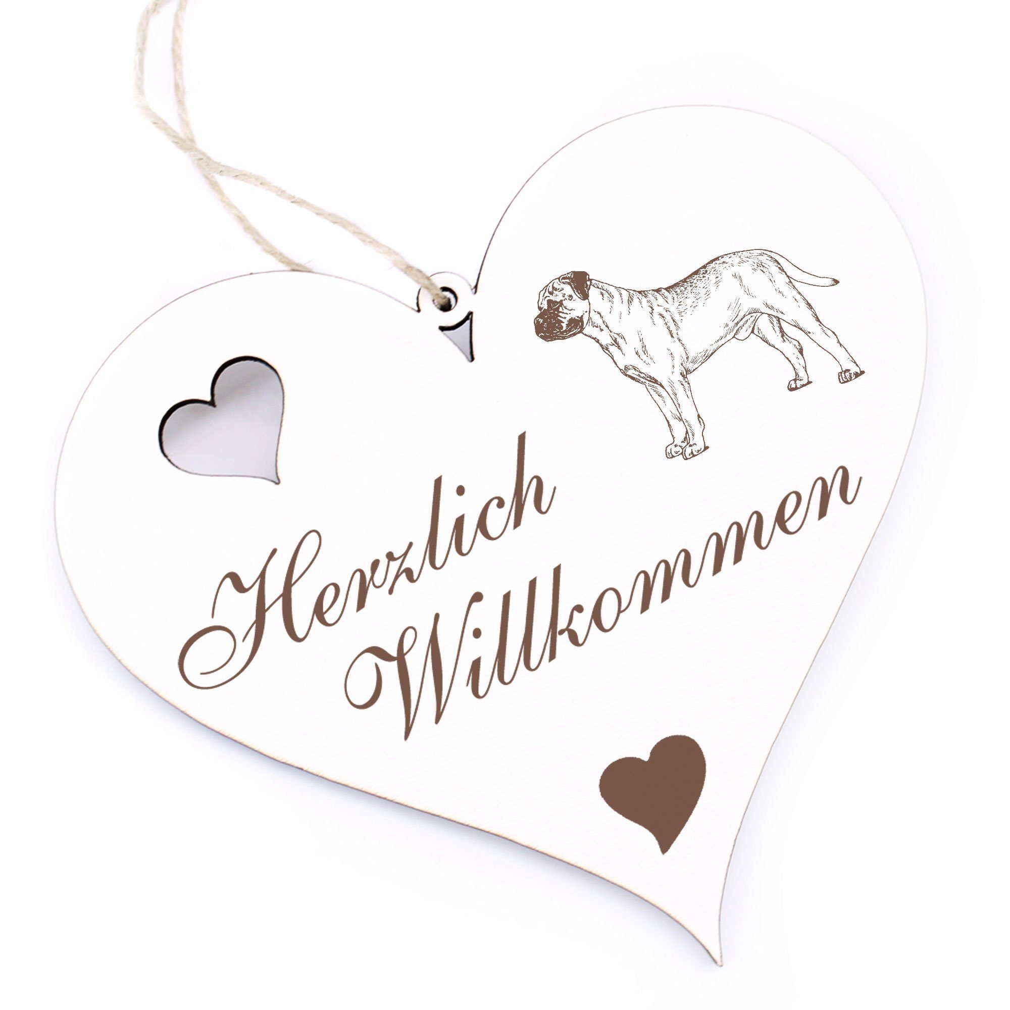 Willkommen Herzlich English 13x12cm Dekolando - - Hängedekoration Old Mastiff