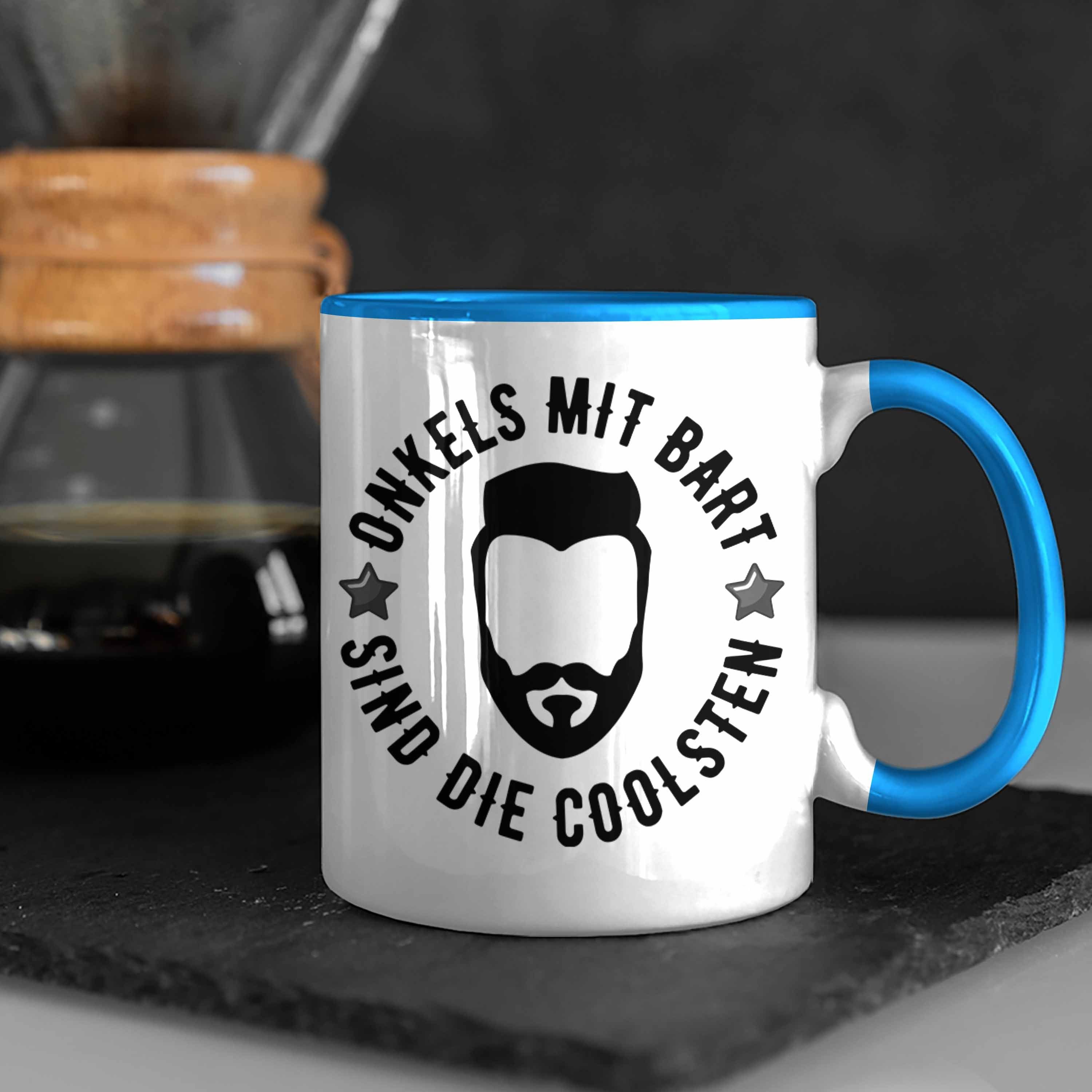 Trendation Tasse Kaffeetasse Onkel Blau Tasse Geschenkidee mit Geschenk - Bart Trendation