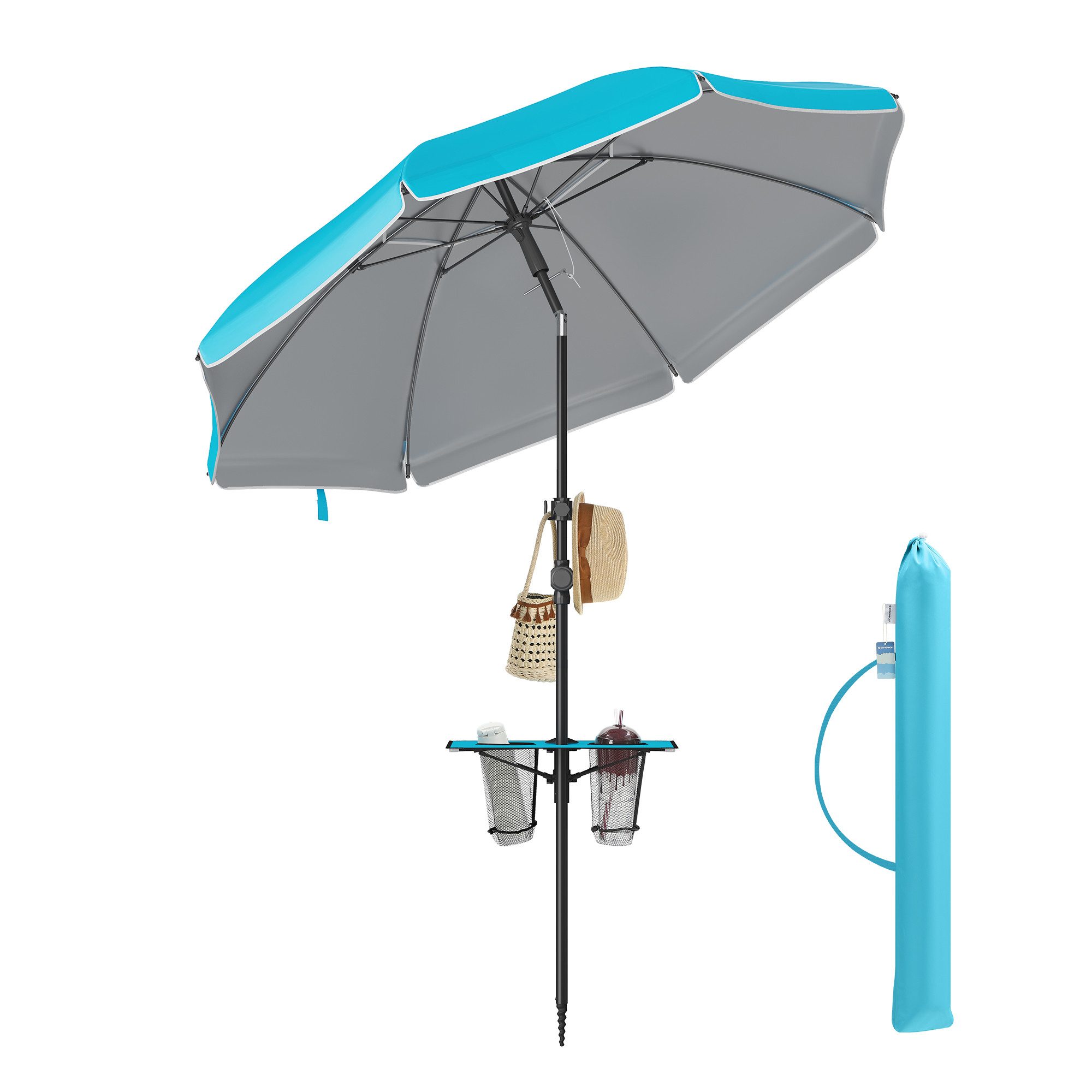 SONGMICS Sonnenschirm, ∅160 cm, Strandschirm, Sonnenschutz UPF 50+, Ablagef günstig online kaufen