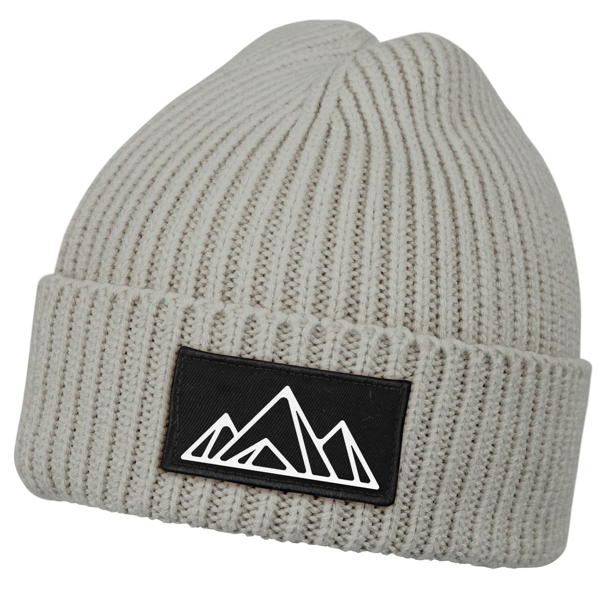 Strickmütze Herren Beanie Wintermütze Patch Aufdruck Berge Wandern Outdoor Print