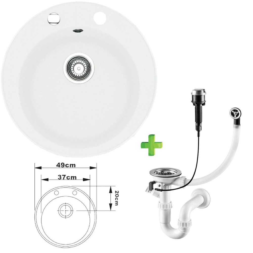 Faizee Home Granitspüle Vela Ø 49cm verschiedene Farben wahlweise mit o. ohne Armatur