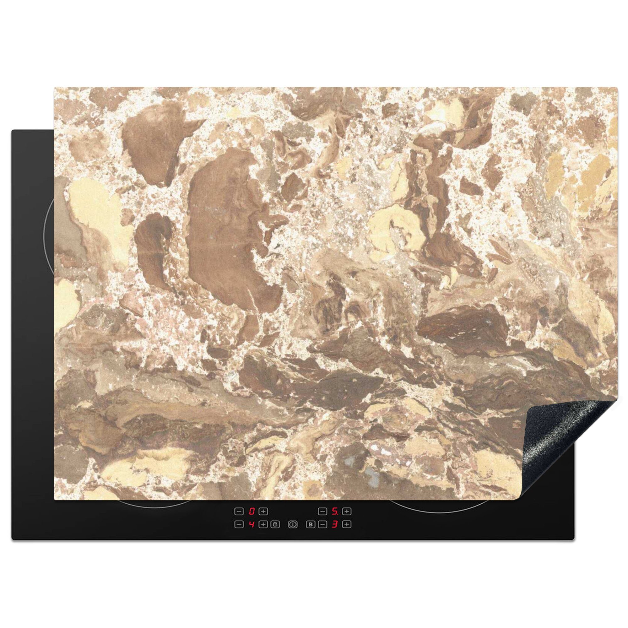 Ceranfeldabdeckung Arbeitsfläche (1 Vinyl, tlg), Stein, Herdblende-/Abdeckplatte - nutzbar, Weiß Gelb 70x52 cm, MuchoWow Mobile Granit - -