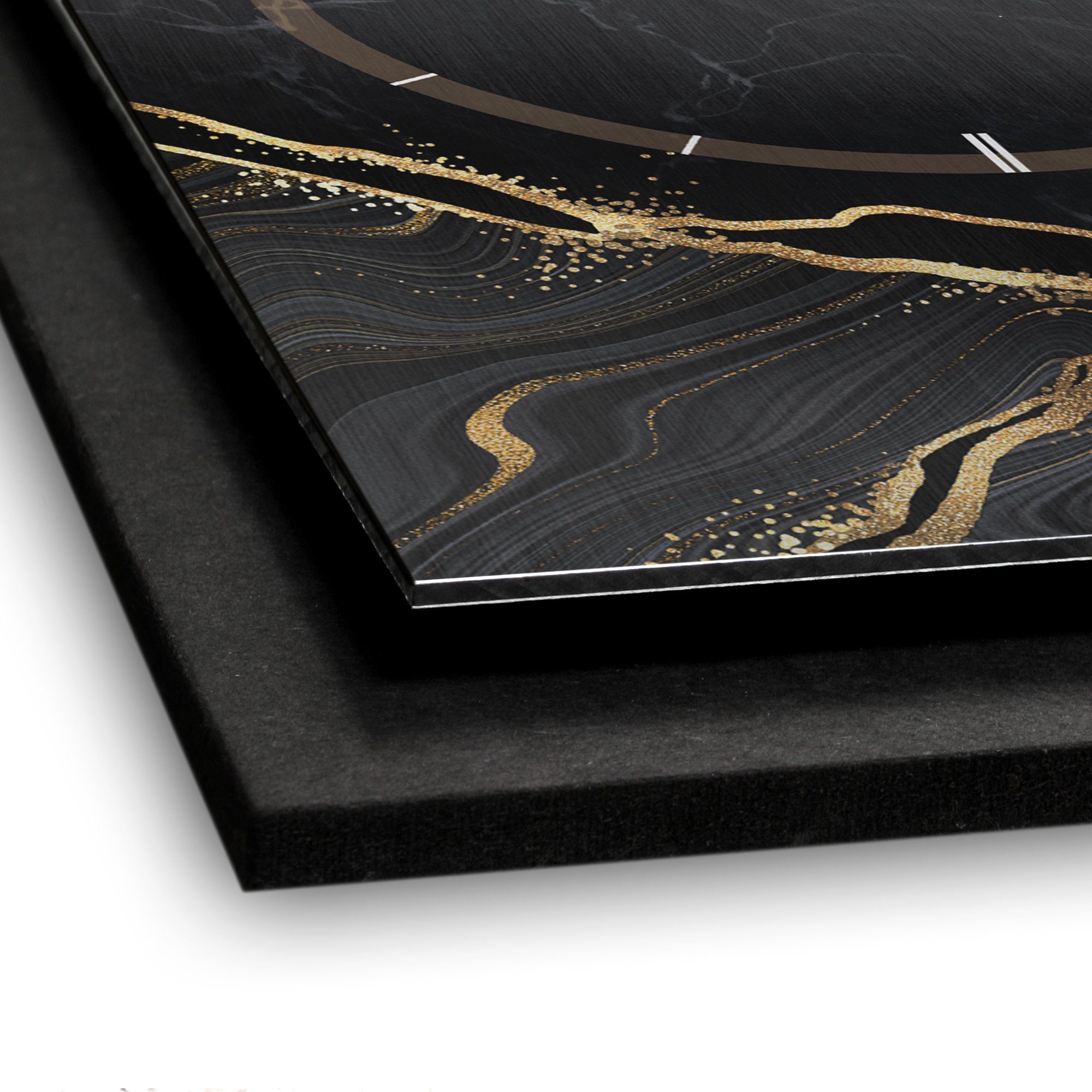 Kreative Feder Wanduhr elegant, oder Funk- 3D Gold Black außergewöhnlich, Quarzuhrwerk; Waves (ohne Ticken; modern) Designer-Wanduhr &