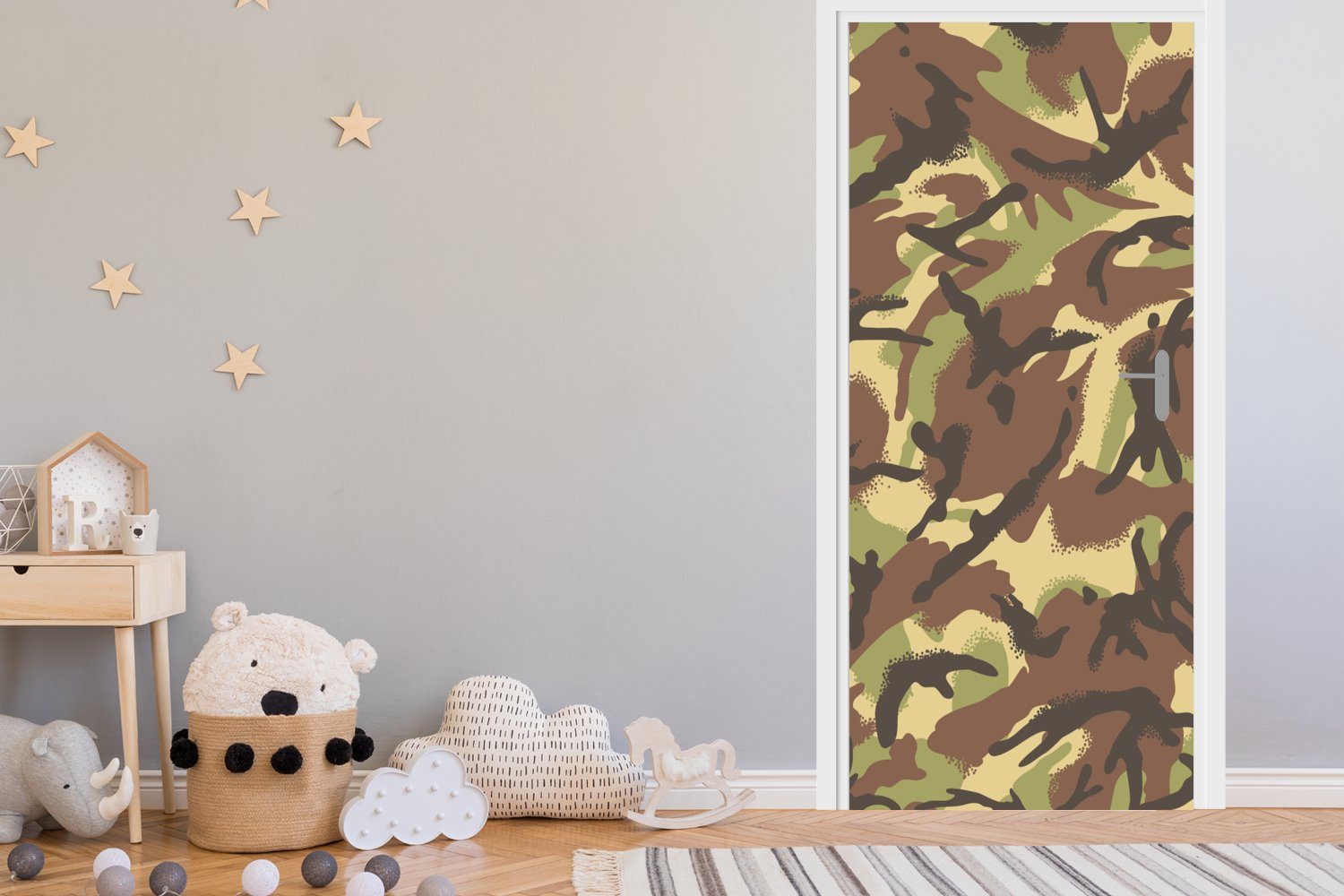 Camouflage-Muster Fototapete cm Tür, Türtapete bedruckt, Matt, 75x205 für natürlichen in Türaufkleber, Farben, MuchoWow (1 St),