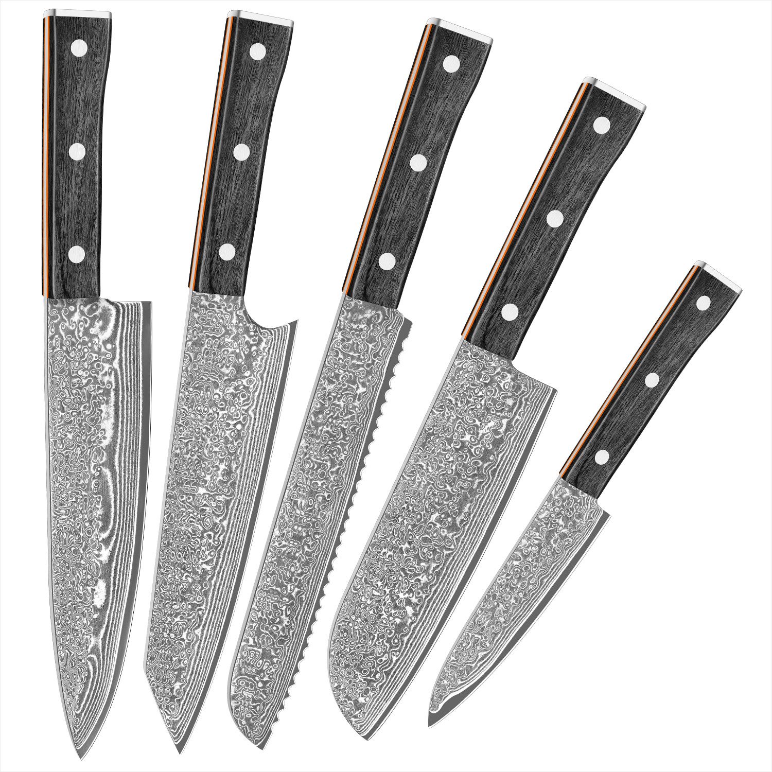 KingLux Messer-Set 5tlg Damastmesser-set aus 67 Lagen VG10 Damaststahl Holzgriff (5-tlg)