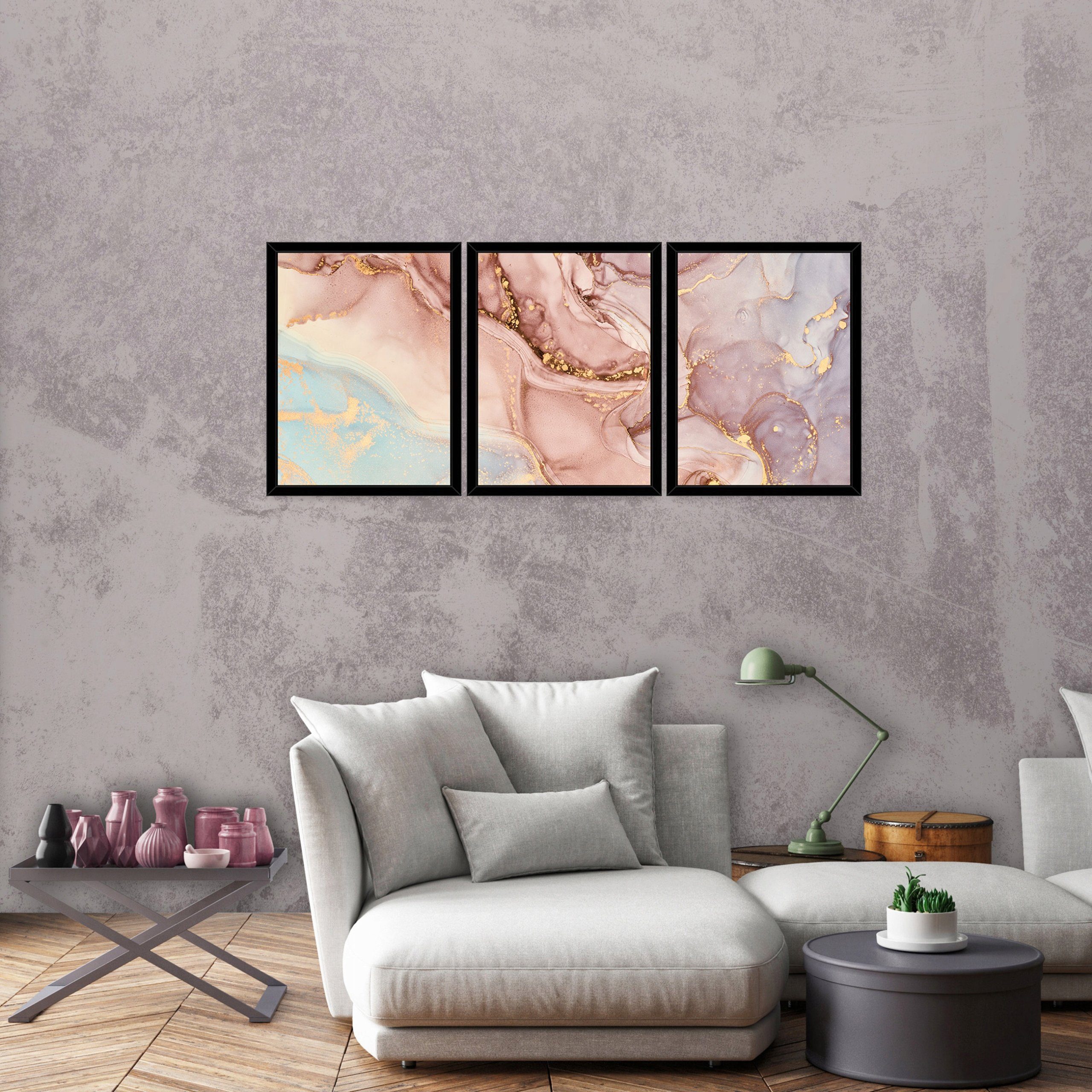 Wallarena Poster Set Mit Rahmen 3 Teilig Kunstdruck 3er Bilder Wandbilder Wohnzimmer, Abstrakt (3er, 3 St), SET 30x40 cm x 3 Wandbild