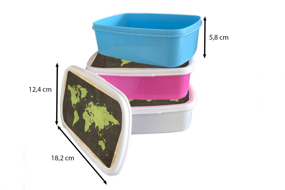 Brotdose, (2-tlg), Grün weiß Vintage, und für - und Weltkarte MuchoWow - Mädchen Kinder Lunchbox Kunststoff, Jungs Brotbox Erwachsene, für