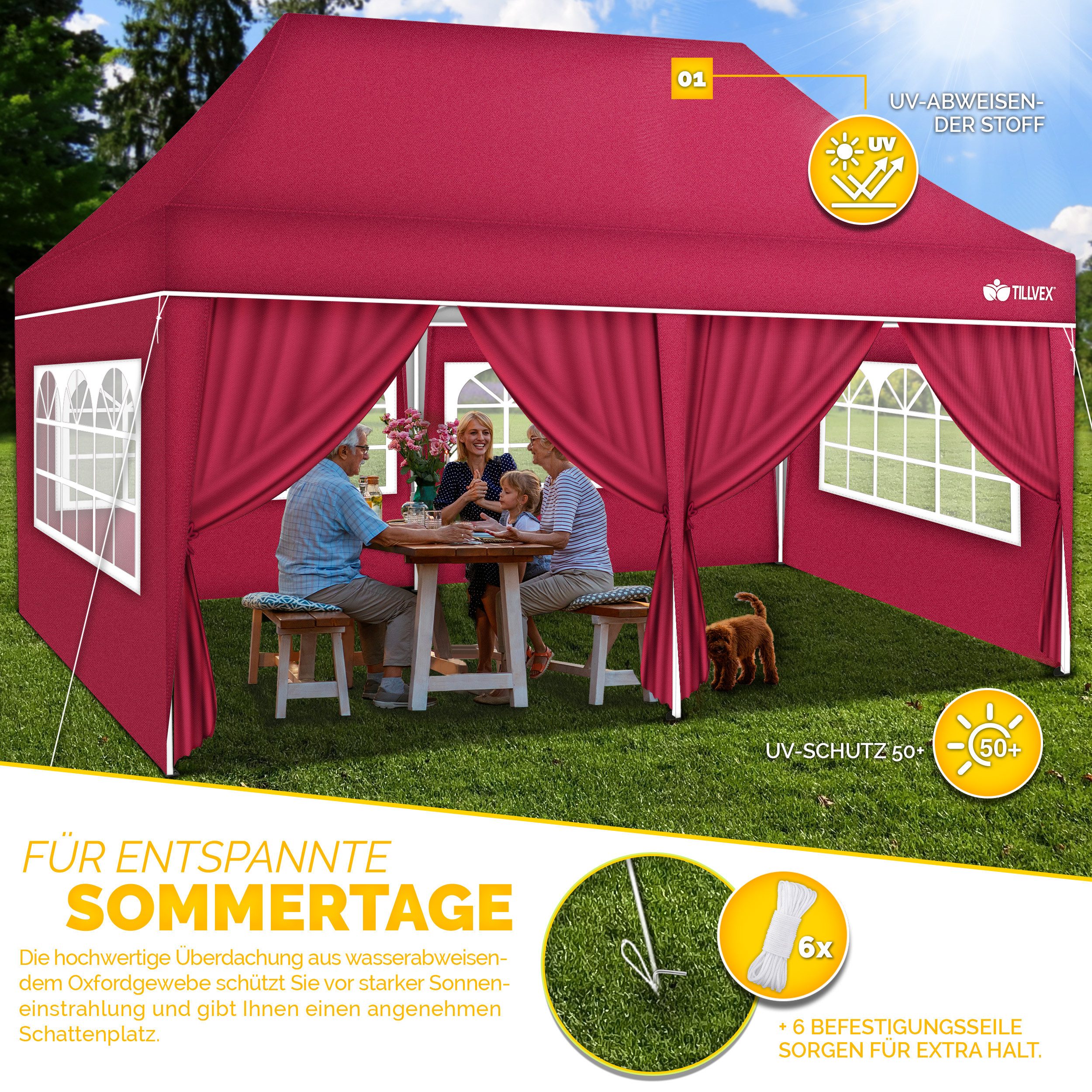 tillvex Pavillon tillvex® Pavillon 3x6m Wasserdicht Gartenzelt Faltpavillon Partyzelt, (Pavillon 3x6m wasserdicht, Gartenzelt UV Schutz 50), Partyzelt mit Tasch – Bild 3 von 5