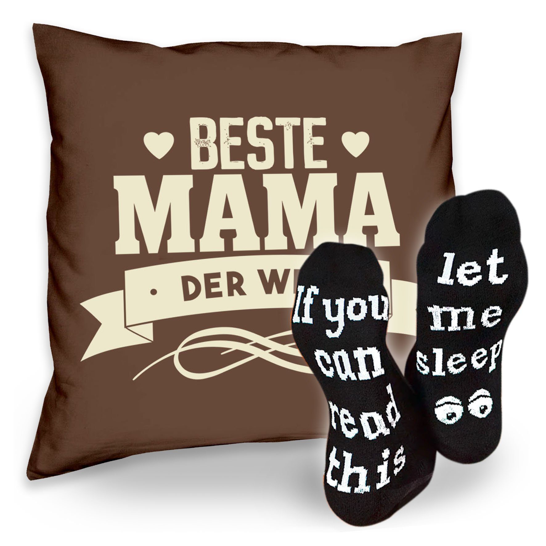 Soreso® Dekokissen Kissen Beste Mama der Welt & Sprüche Socken Sleep, Geschenke Weihnachten Geburtstag Muttertag braun