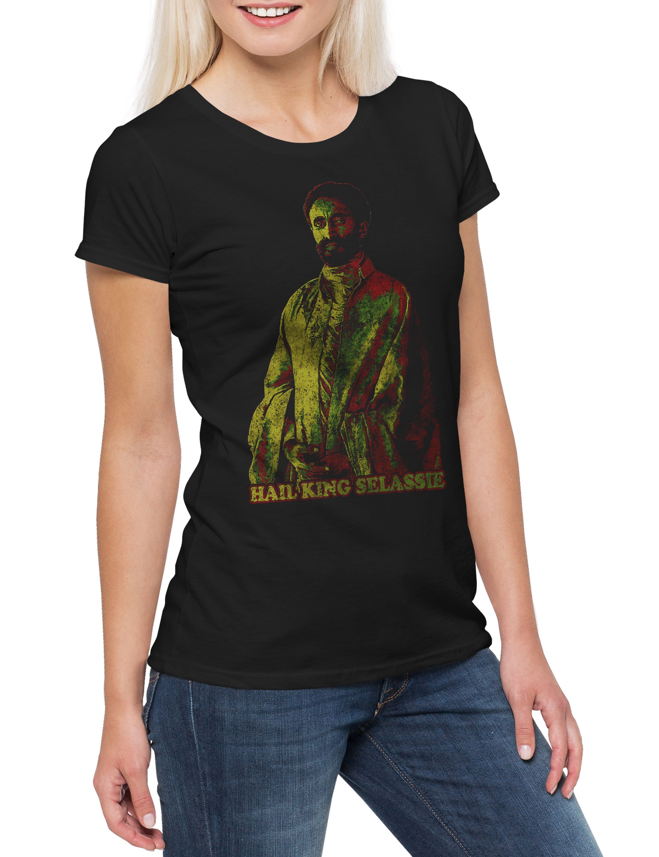 Print-Shirt Haile Selassie Portrait II Damen T-Shirt Lion Juda Zion Music Babylon