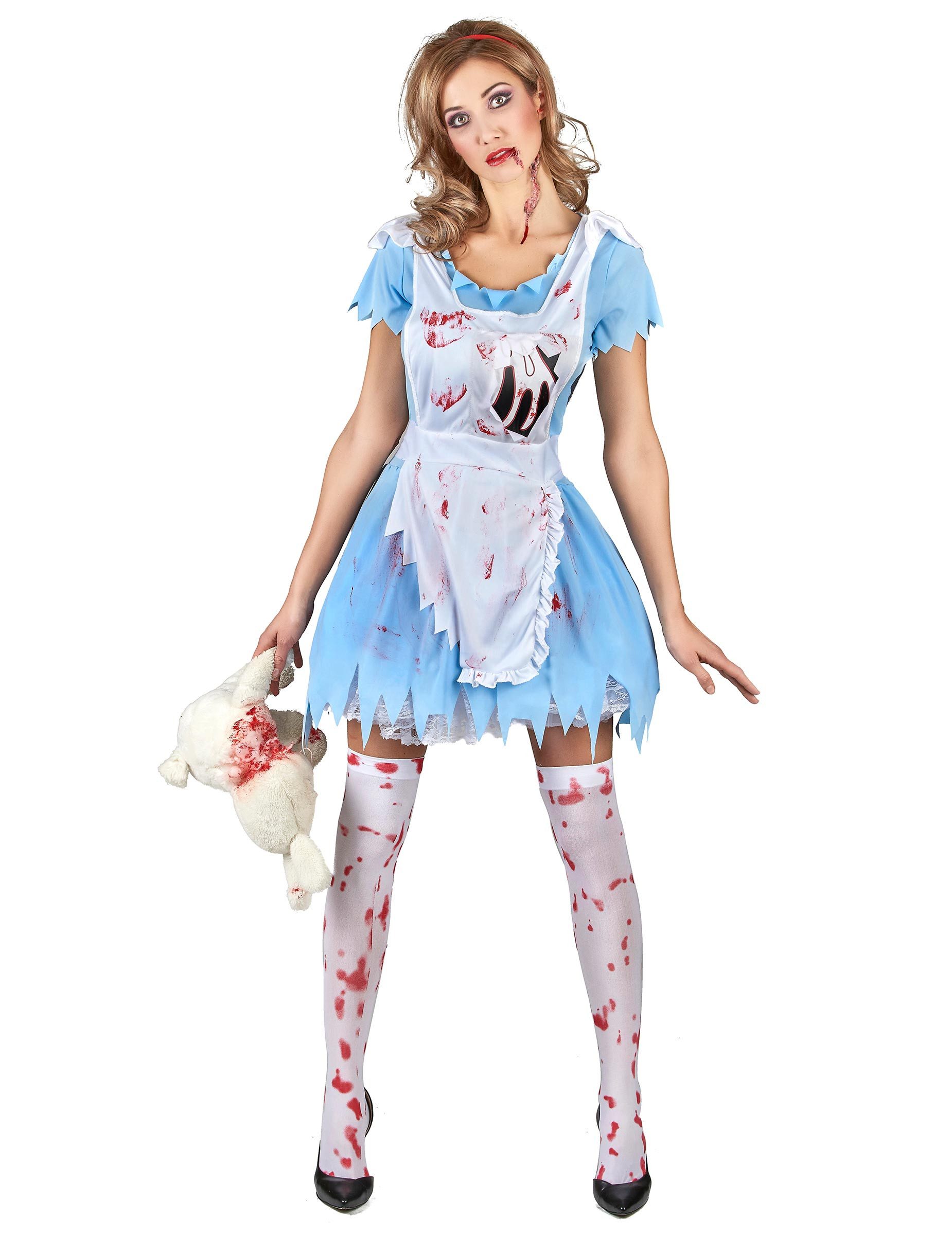 JADEO Zombie-Kostüm Alice-Horrorkostüm Halloween-Damenkostüm blau-weiss