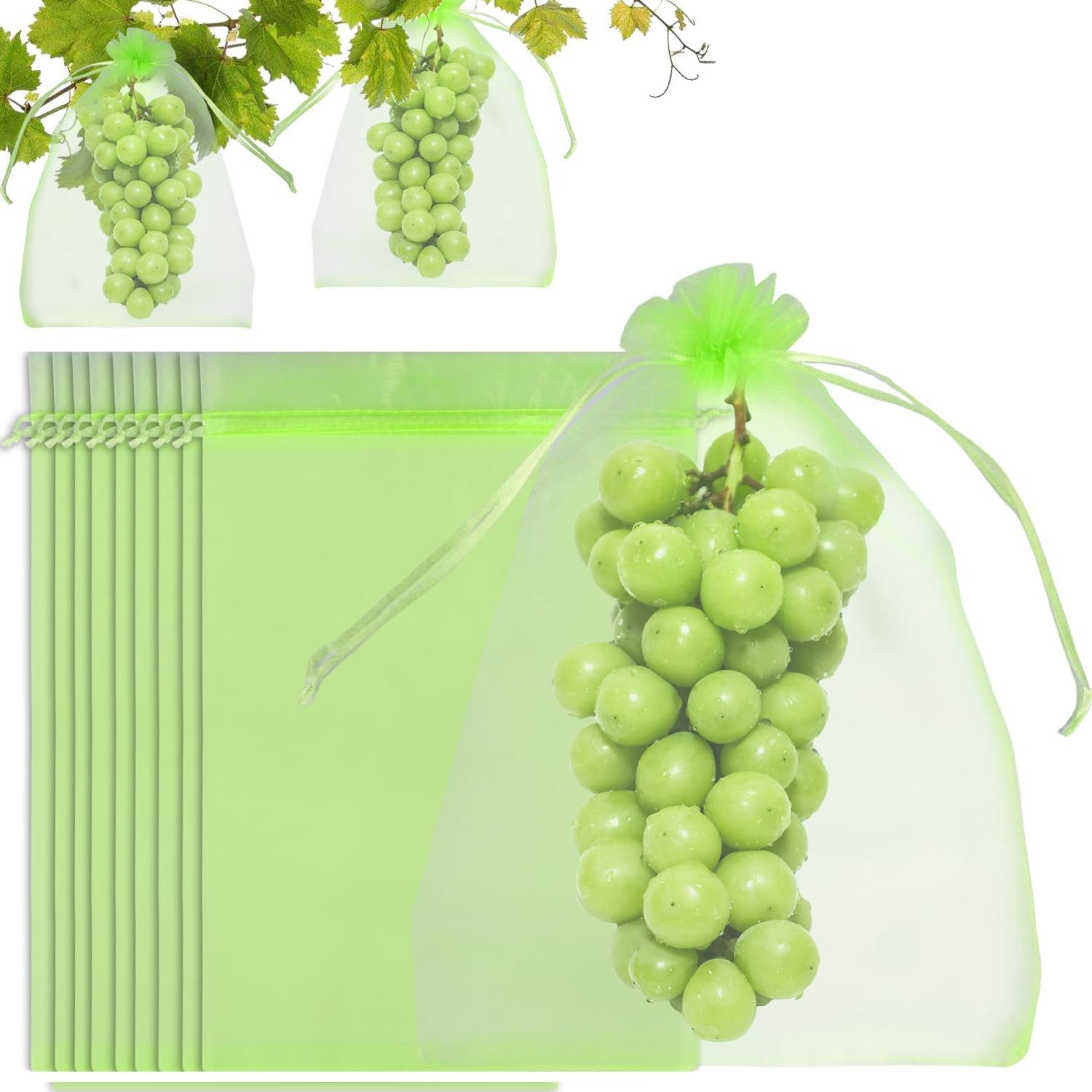 FELIXLEO Pflanzenschutzdach 100er Traubenschutzbeutel 20x30cm, Organza Obstnetze mit Zugband