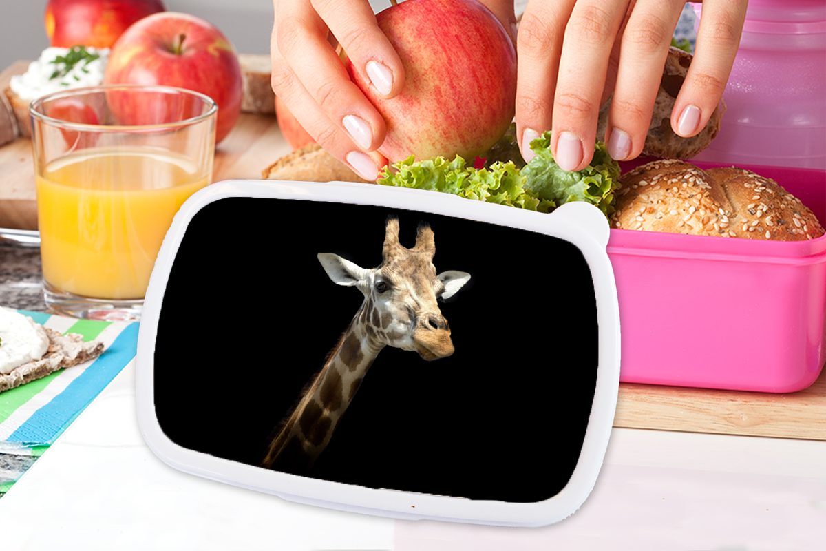 Kinder, Giraffenkopf Kunststoff (2-tlg), Brotdose schwarzen Kunststoff, Mädchen, für MuchoWow für Snackbox, rosa Brotbox Erwachsene, Hintergrund, Lunchbox