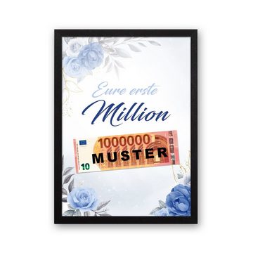 Kreative Feder Poster Premium Poster „Eure erste Million“ - Kunstdruck mit blauen Rosen, optional mit Rahmen; wahlweise DIN A4 oder DIN A3