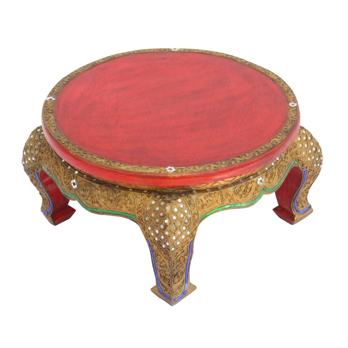 Oriental Galerie Opiumtisch Opiumtisch Rund Rot 50 cm, Asiatische Möbel, Beistelltisch, Couchtisch